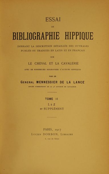 Null MENNESSIER de LA LANCE, Gabriel-René Essai de bibliographie hippique, donna&hellip;