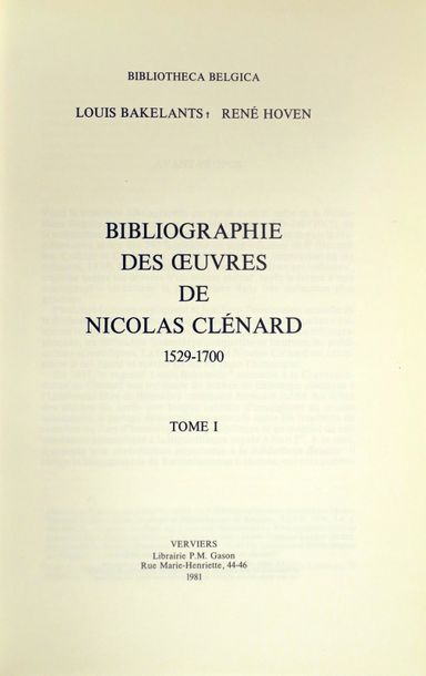 Null BAKELANTS, L., HOVEN, R. Bibliographie des oeuvres de Nicolas Clénard 1529-&hellip;