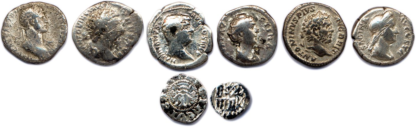 Null EMPIRE ROMAIN

Lot de HUIT monnaies en argent : 

Six deniers d’Hadrien, Sa&hellip;