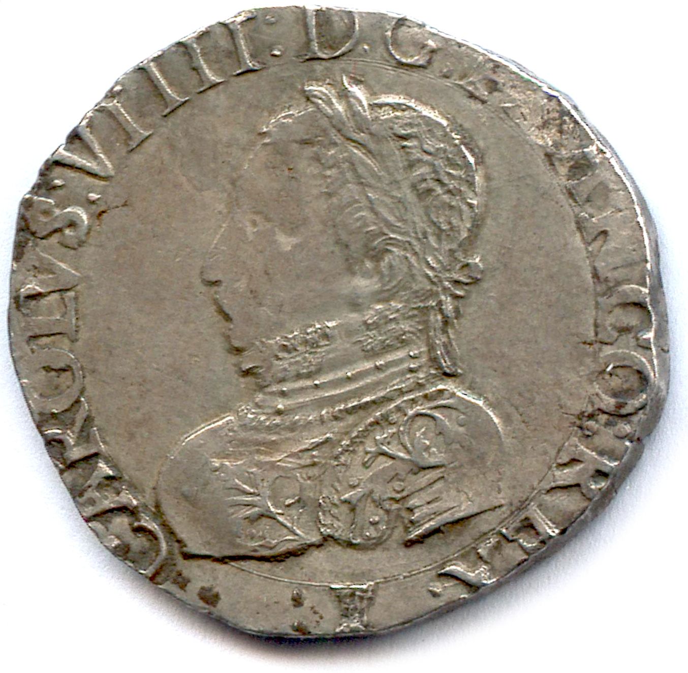 Null 查理九世 1560-1574

Carolvs.VIIII.D.G.Franco.Rex.他带着桂冠和护身符的半身像在

左边有大马士革的护身符。下面&hellip;