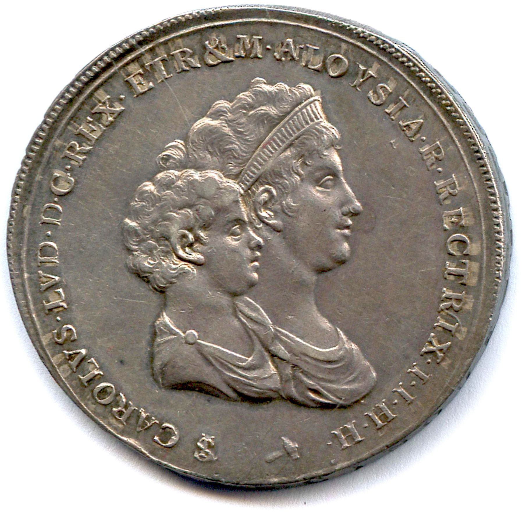 Null 查尔斯-路易斯-德-波旁

STRUCTURE国王和MARIE-LOUISE摄政王

1803-1807

1803年5里拉的Mezzo dena银币&hellip;