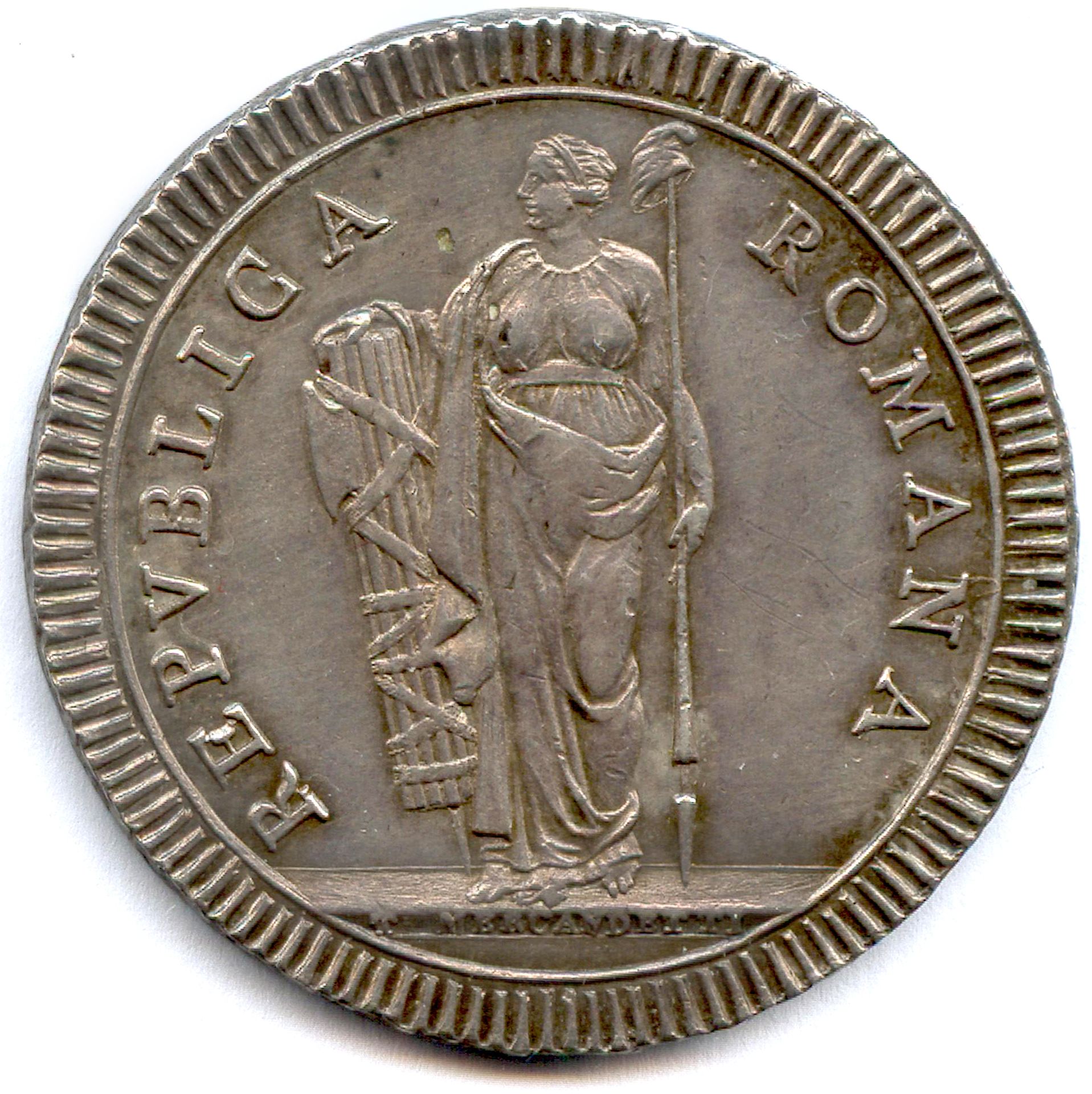 Null 罗马共和国

1798年2月15日-1799年9月29日

无日期的银质scudo。梅坎德蒂。罗马。

(26,26 g) VG 660

轻微的划痕&hellip;
