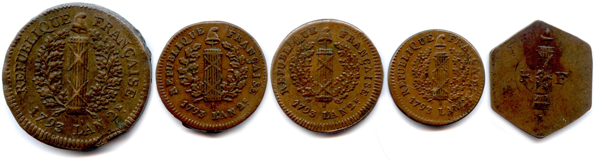 Null 1793年4月6日至7月22日普军和奥军对美因茨的围攻

五枚铜币：5索尔、2索尔（2个前）、1793年1索尔和1793年美因茨大桥收费的12克雷泽。&hellip;