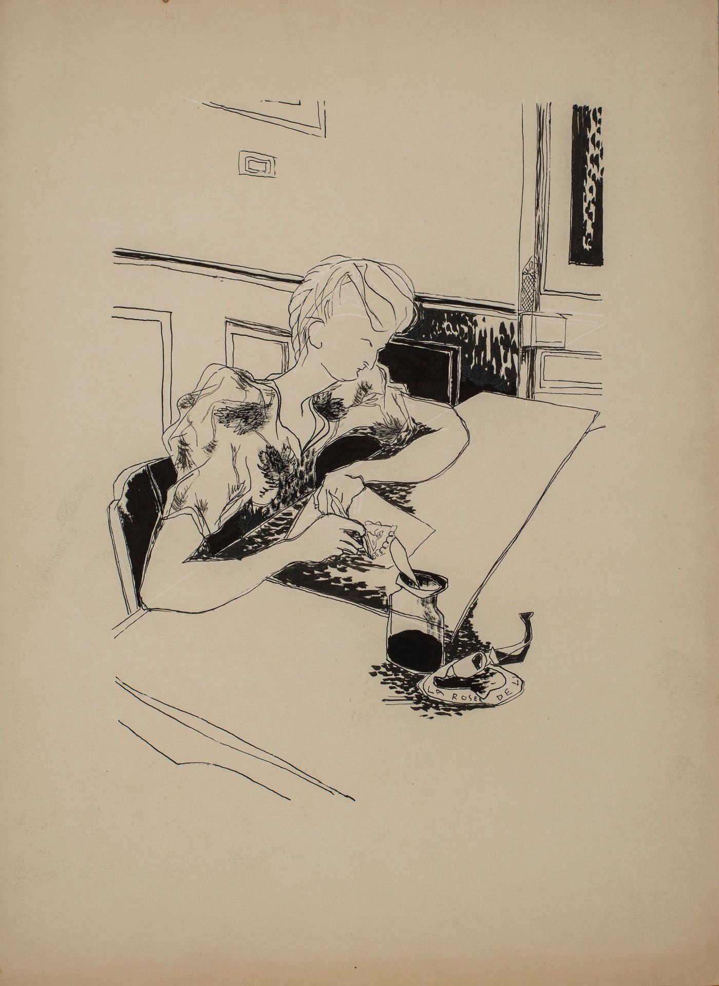 Null 米歇尔-法尔（1928-2009）。

人画。

妇女阅读。

两幅水墨画。

37 x 27厘米。