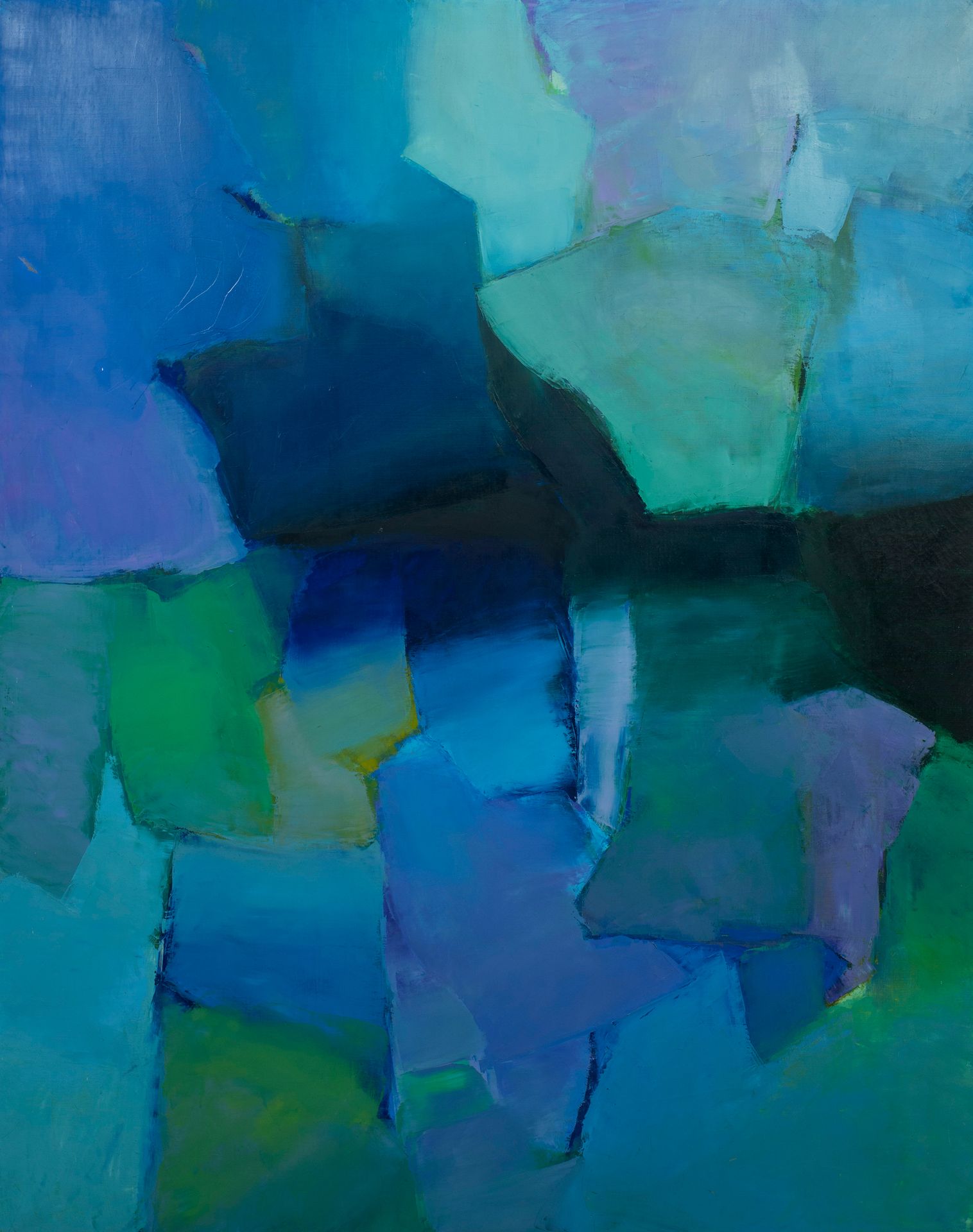 Null 米歇尔-法尔（1928-2009）。

绿色和蓝色组成，1973年。

布面油画。背面有签名和日期73。

146 x 114厘米。

有框。
