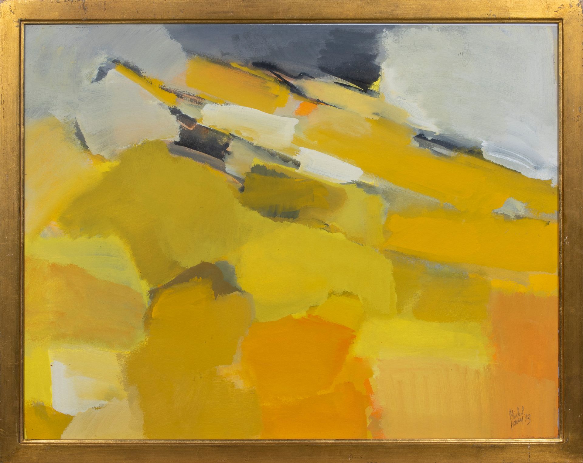 Null 米歇尔-法尔（1928-2009）。

黄色成分，1973年。

水粉画。右下方有签名，日期为73。

50 x 64,5厘米。

玻璃下的框架。