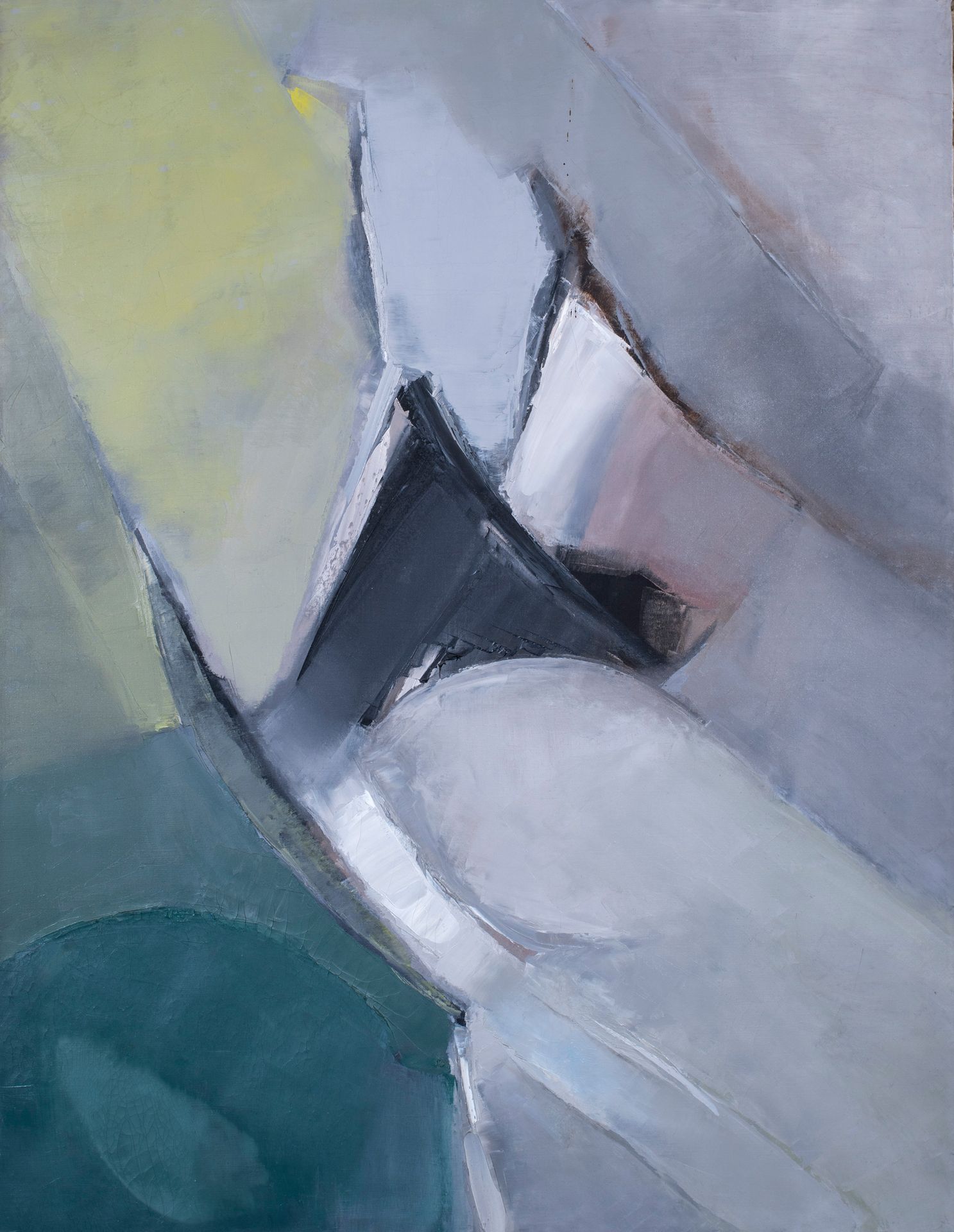 Null 米歇尔-法尔（1928-2009）。

绿色和灰色组成，1972年。

布面油画。背面有签名和日期72。

116 x 89 cm。

背面有一块。