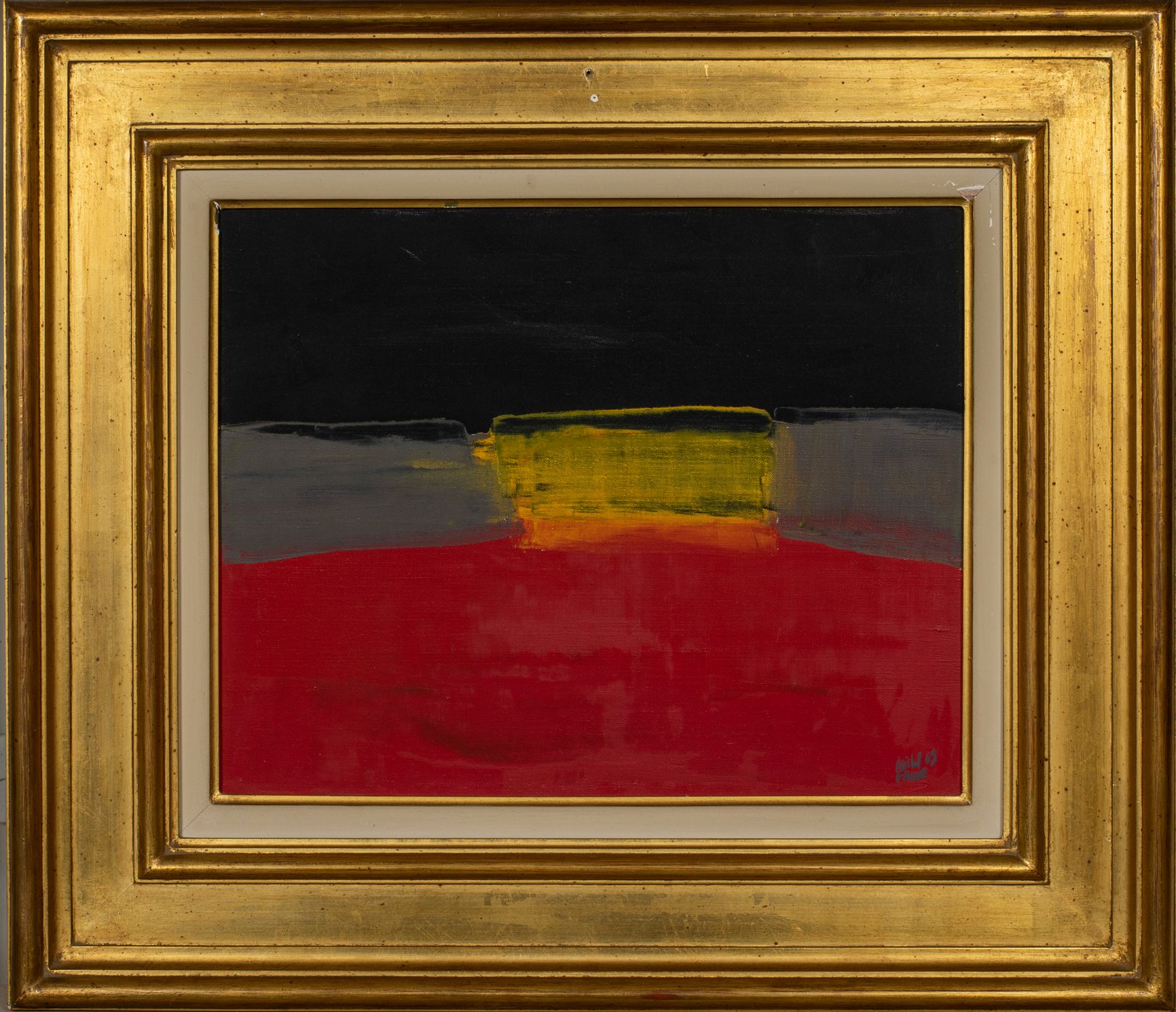 Null 米歇尔-法尔（1928-2009）。

组成，1969年。

布面油画。右下方有签名，日期为1969年。

39 x 41厘米。

有框。