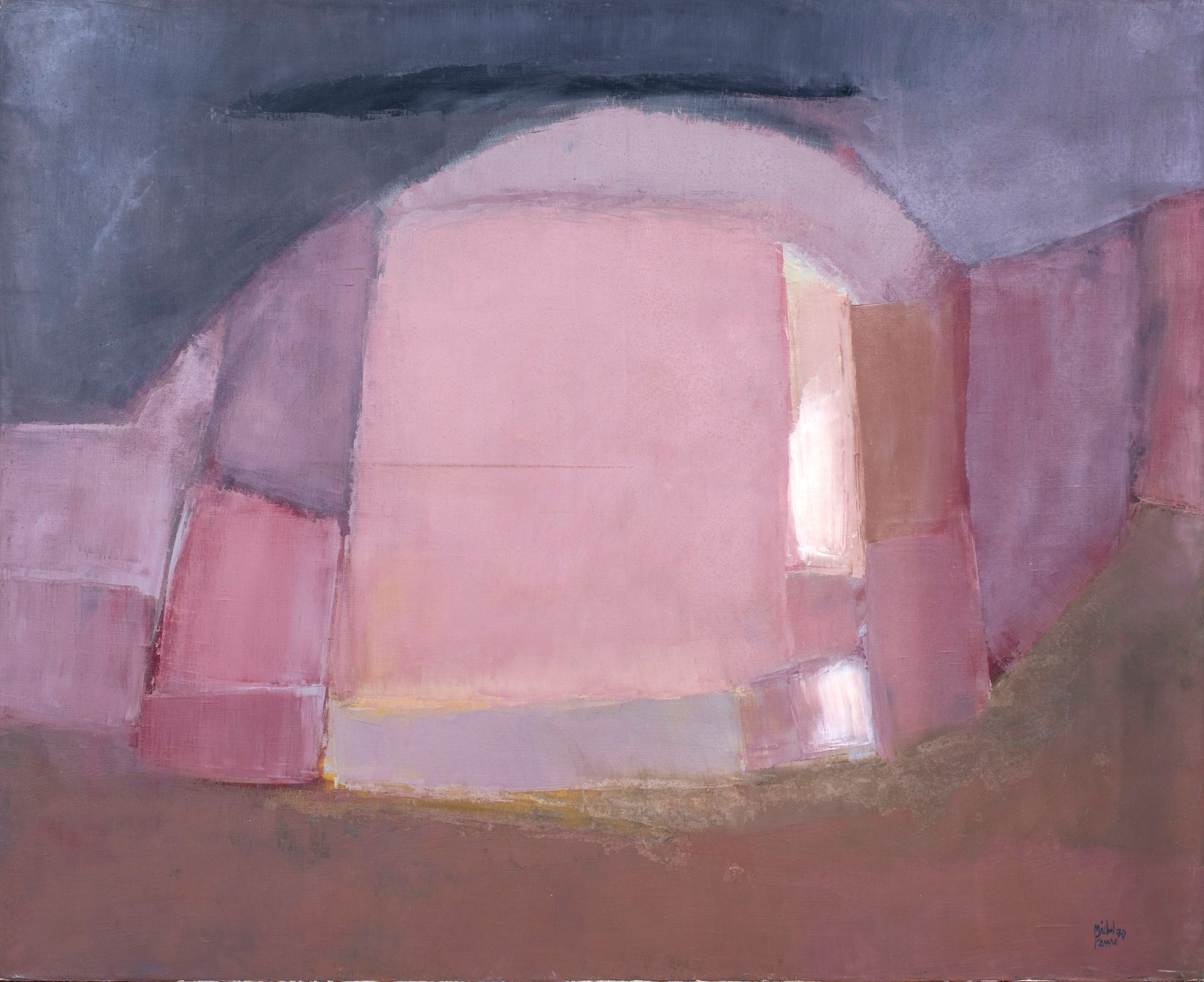Null 米歇尔-法尔（1928-2009）。

紫色成分，1970年。

布面油画。右下方有签名和日期70。背面有副署，日期为70。

81 x 100厘米。