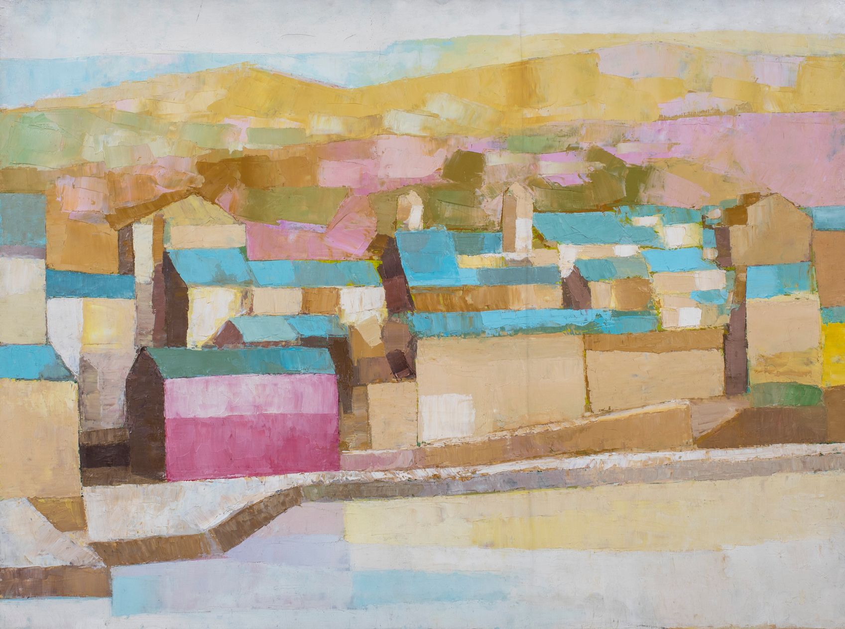 Null 米歇尔-法尔（1928-2009）。

组成（村）。

布面油画。无符号。

60 x 81厘米。