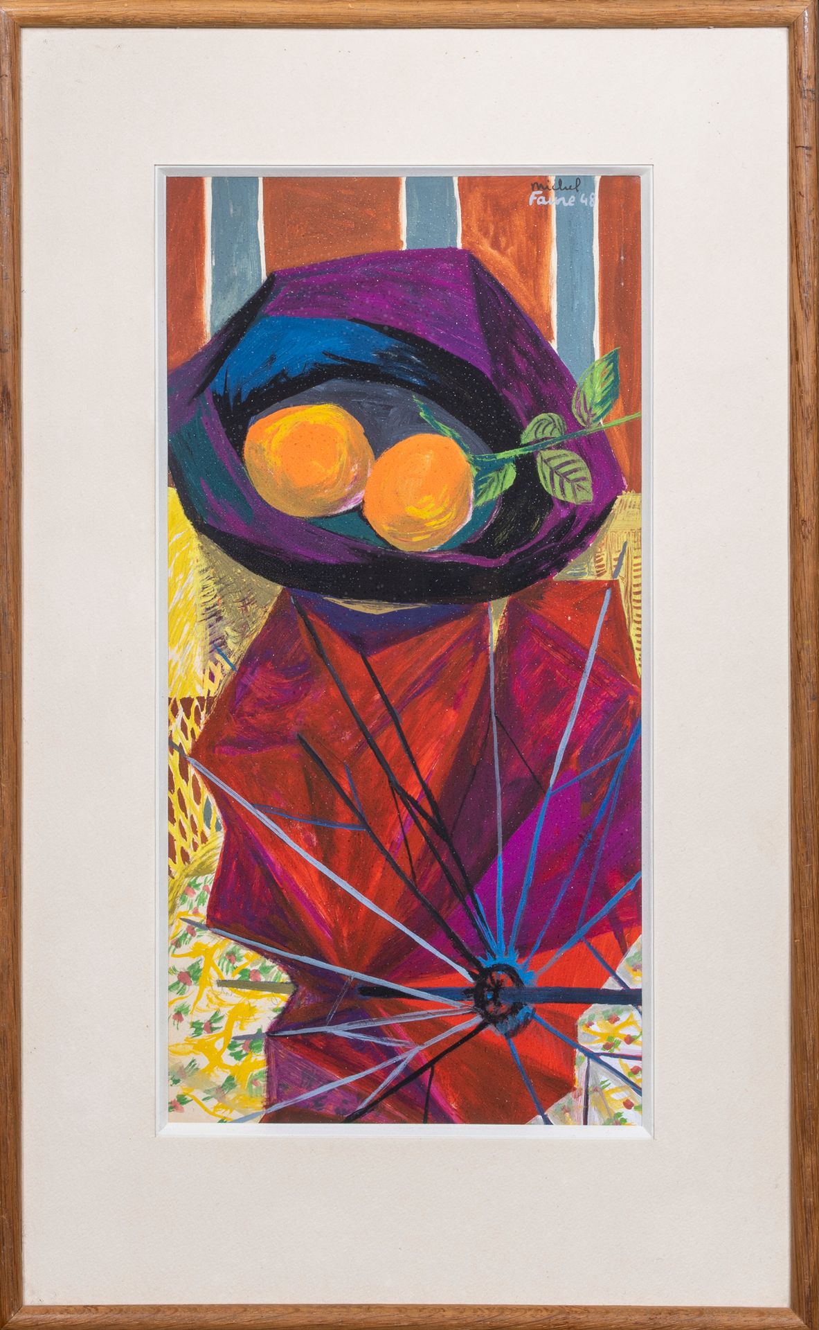 Null 米歇尔-法尔（1928-2009）。

带有红色雨伞的构图，1948年。

水粉画。顶部有签名，日期为48。

31,5 x 16 cm。

玻璃下的&hellip;