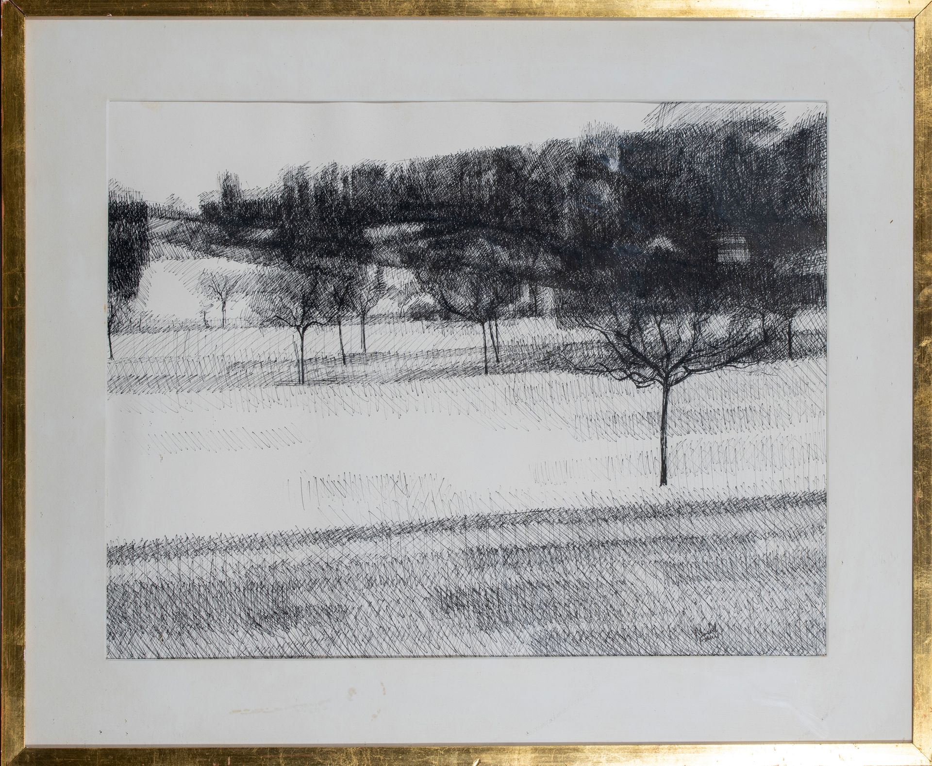 Null 米歇尔-法尔（1928-2009）。

阿尔萨斯的景观。

中国墨水。右下方有签名。

49,5 x 64 厘米。

玻璃下的框架。