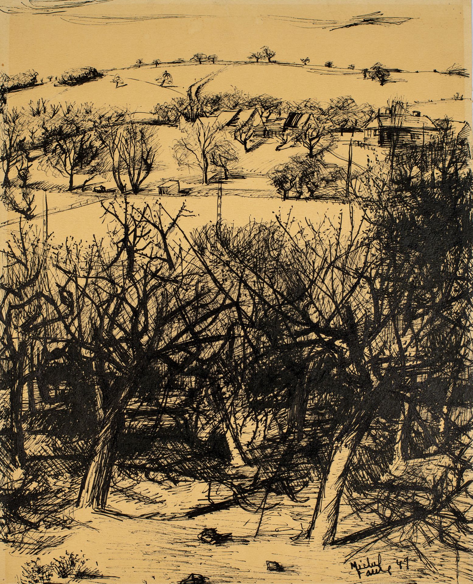 Null 米歇尔-法尔（1928-2009）。

景观，1949年。

三种墨水。右下方有签名，日期为49。

41 x 31厘米 - 41 x 33厘米（2）&hellip;