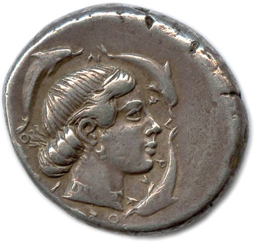 Null SICILY - SYRACUSE Hieron I和Thrasybulus统治时期 478-467年

右边的仙女Arethusa的头，她的头发在颈&hellip;