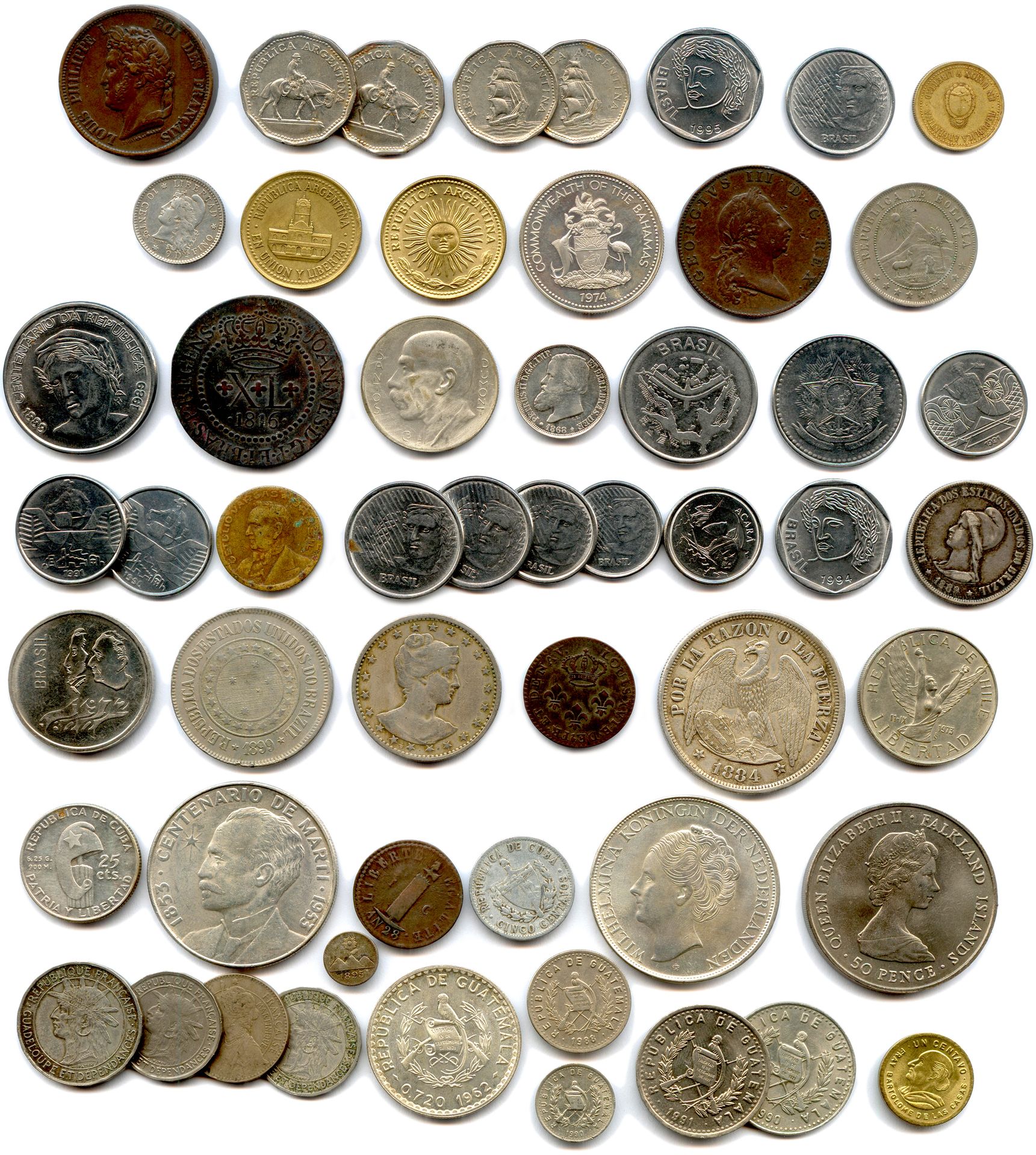 Null AMÉRIQUE DU SUD 

Lot de 113 pièces en argent, bronze et divers métaux et d&hellip;