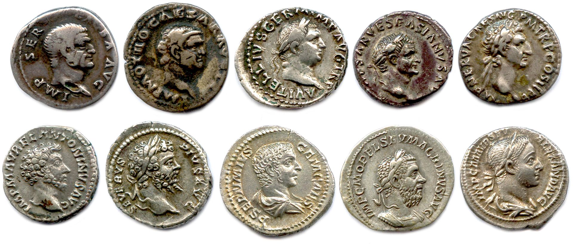 Null Dieci monete d'argento romane: 

Galba SPQR Cohen 287 (carotato); Otho Secu&hellip;