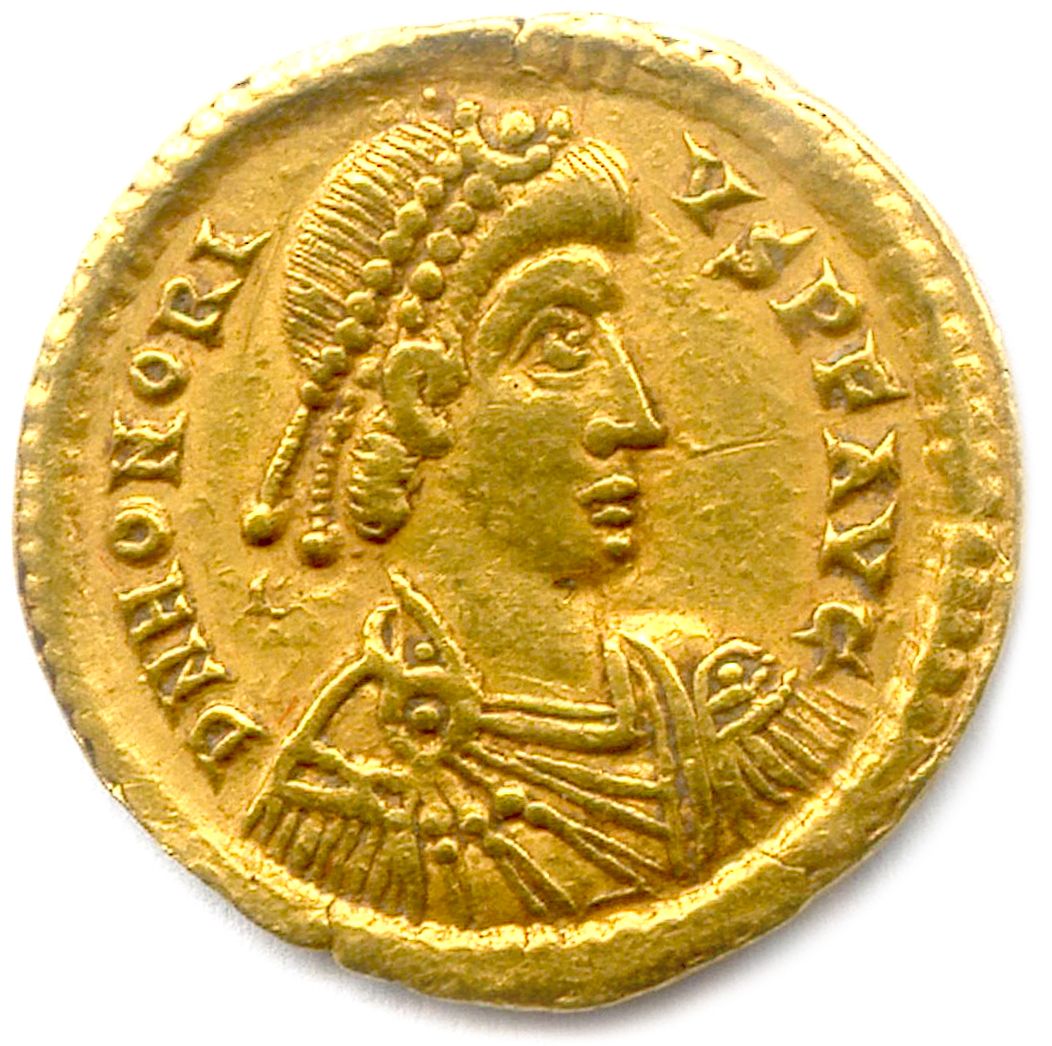Null 霍洛里斯 393年1月23日/395年1月17日-423年8月15日

d n honorivs p f avg.他的半身雕像有头饰，披肩，胸前有盾牌&hellip;