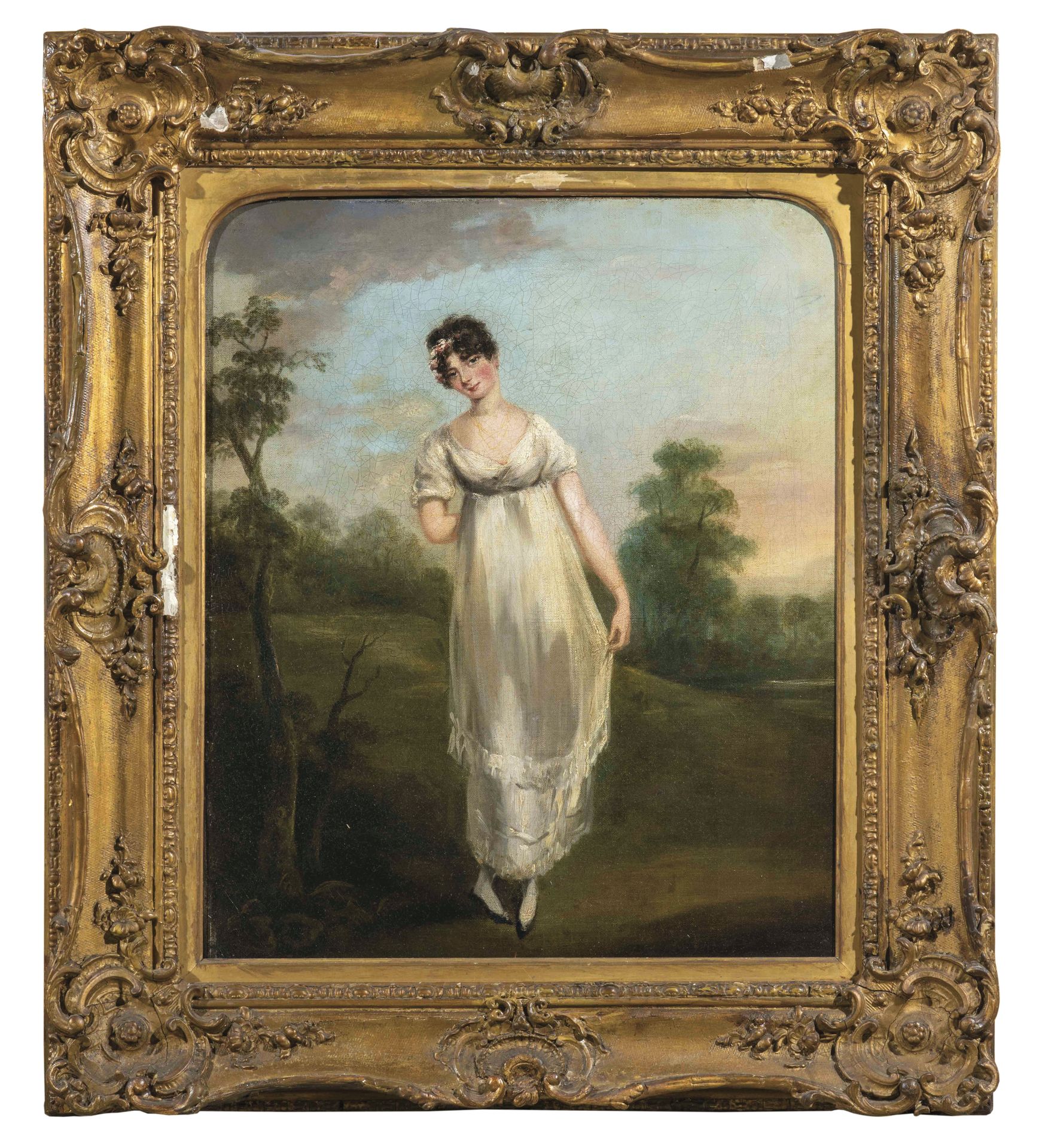 Null 19世纪的英国学校。 
阿瑟-德维斯的周围环境
公园里的年轻女子的肖像。
布面油画。
60 x 51厘米。有框架。