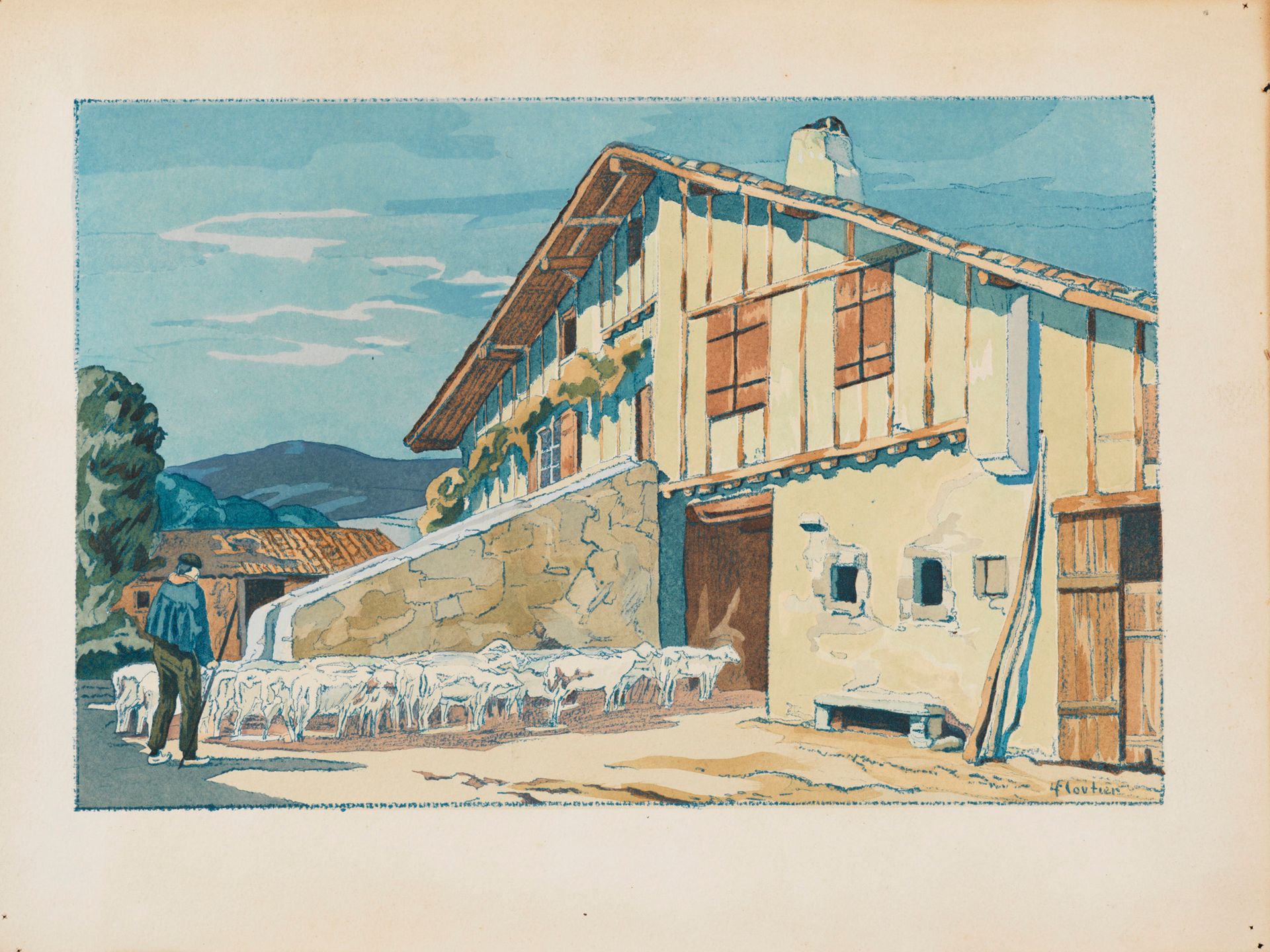 Louis FLOUTIER Louis FLOUTIER (1882-1936) - 畜群的回归 - 石版画，右下方有签名 - 25 x 32,5 cm
