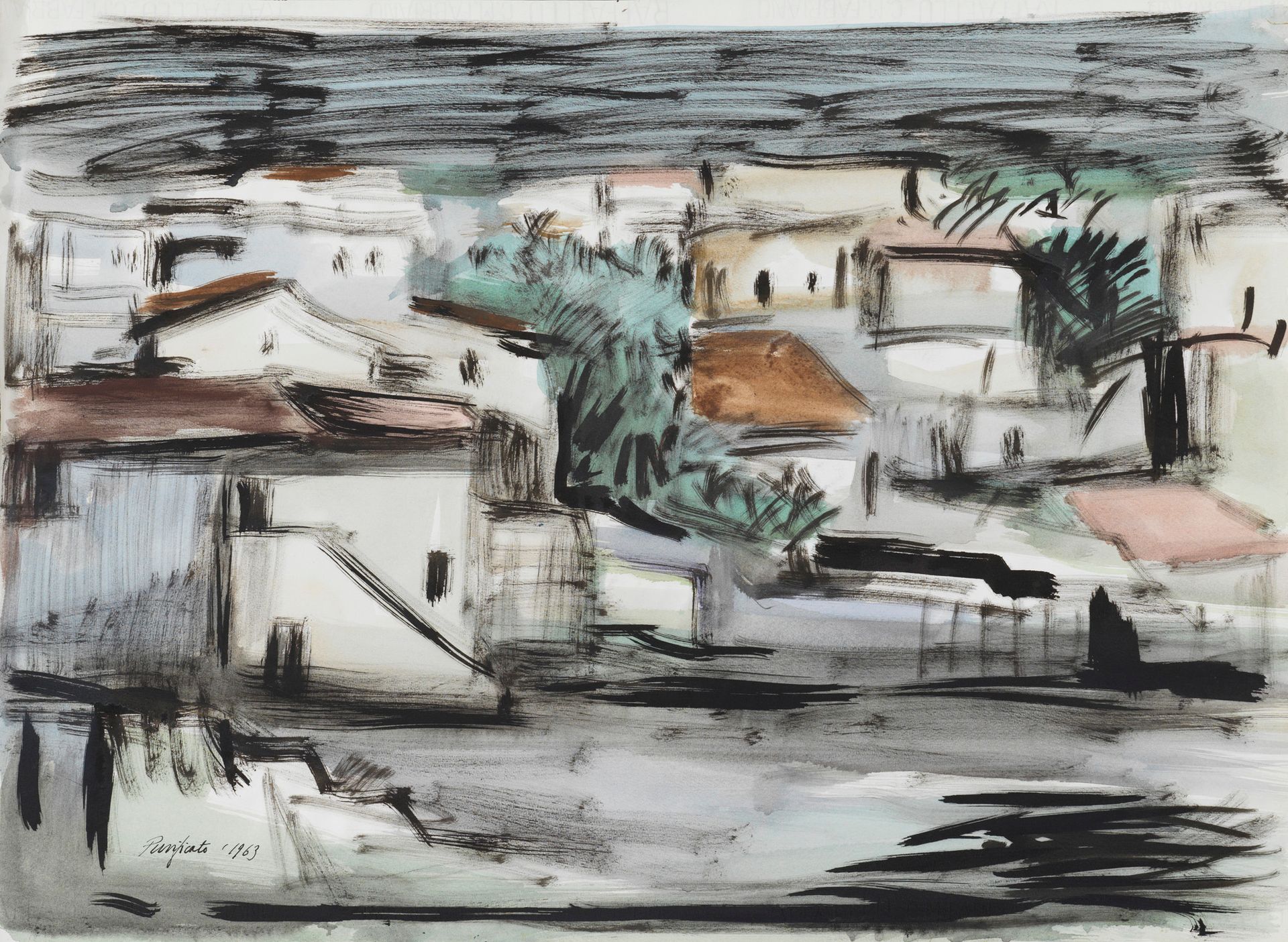 DOMENICO PURIFICATO Domenico PURIFICATO (1915-1984) - 风景画 - 水粉画 - 左下角签名 - 日期：196&hellip;
