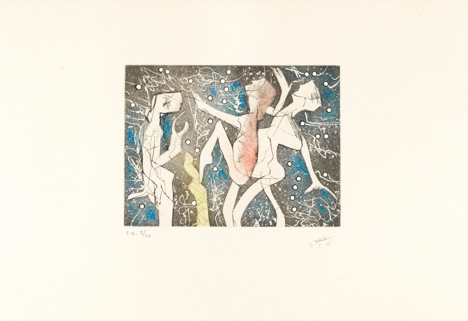Roberto Matta 罗伯托-马塔(1911-2002)--三个人物--雕刻，左下角用铅笔注明E.A. 8/10，右下角用铅笔签名--14.5 x 19.&hellip;