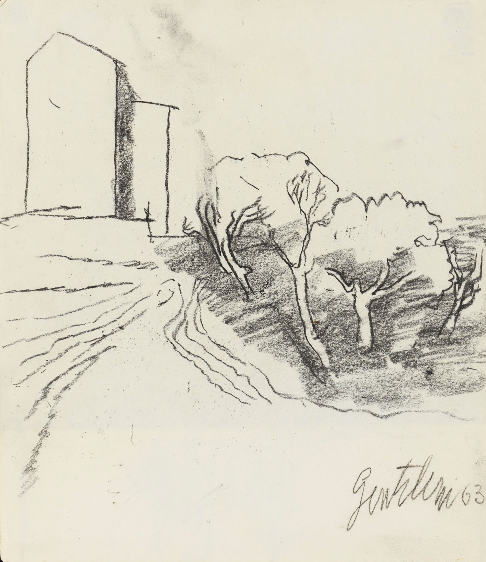 Franco GENTILINI Franco GENTILINI (1909-1981) - Paisaje - Dibujo a lápiz - Firma&hellip;