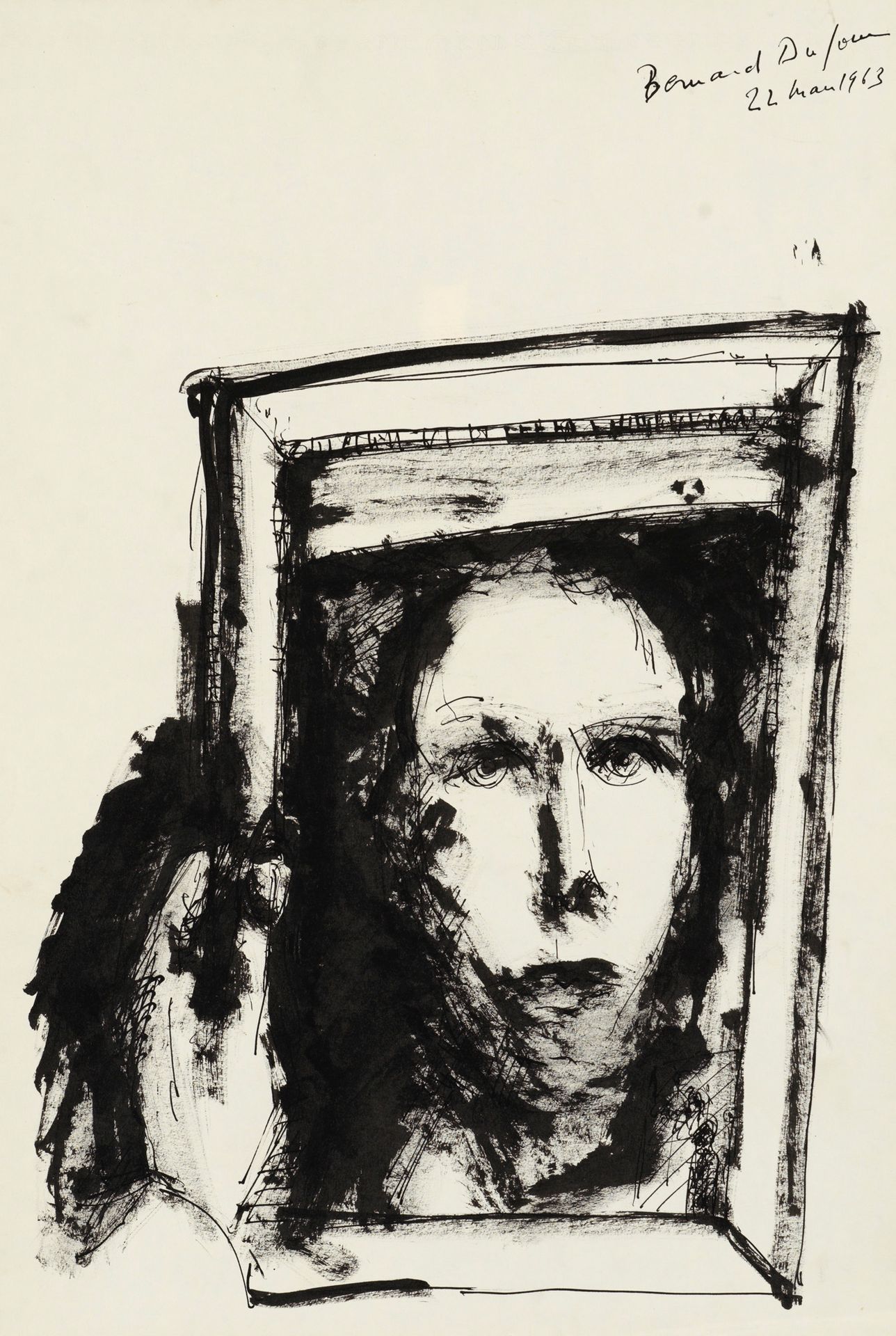 Bernard DUFOUR Bernard DUFOUR (1922-2016) - Retrato de hombre - Dibujo en tinta &hellip;