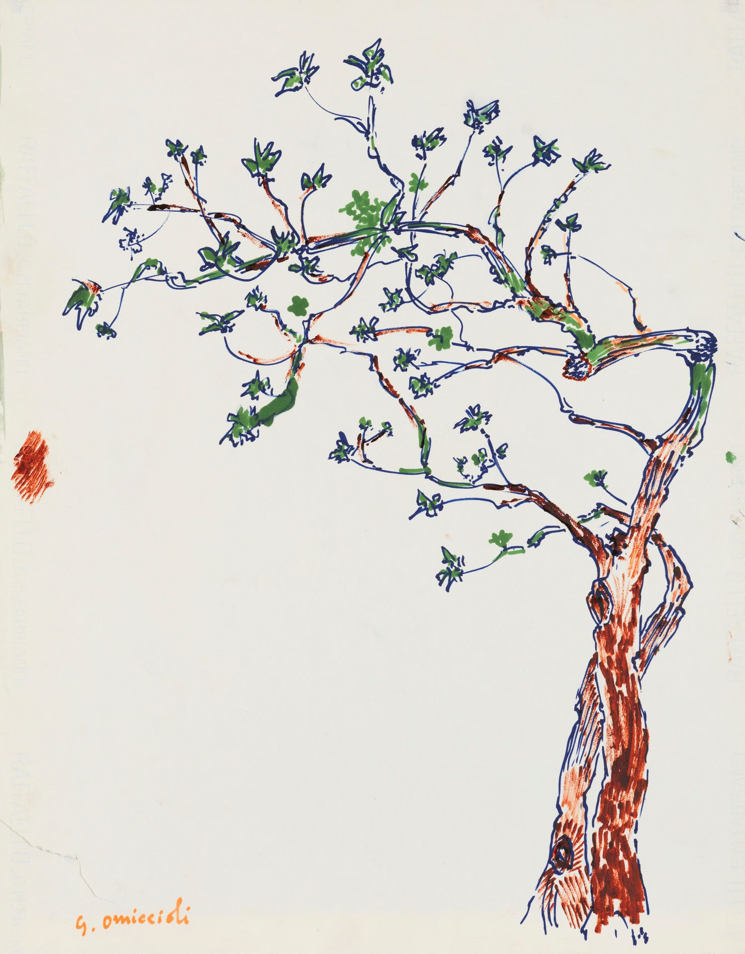 GIOVANNI OMICCIOLI Giovanni OMICCIOLI (1901-1975) - El árbol - Dibujo a rotulado&hellip;