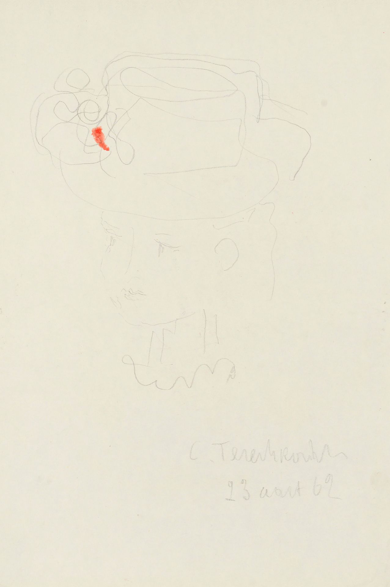 Constantin Andréevitch TERECHKOVITCH 康斯坦丁-安德列维奇-捷列科维奇(1902-1978) - 戴帽子的女人 - 素描 -&hellip;