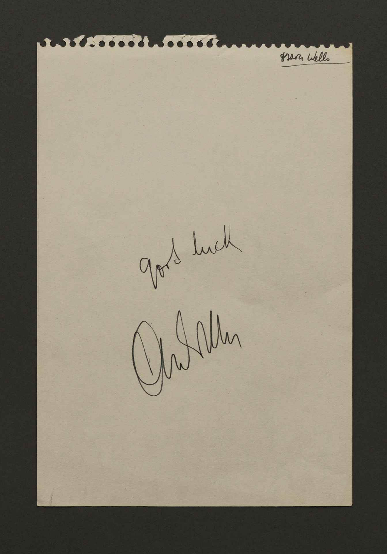 Orson WELLS Orson WELLS，演员、导演和制片人 - 自由纸上的献词 "好运" - 24 x 16 cm - 出处：Richard de Gr&hellip;