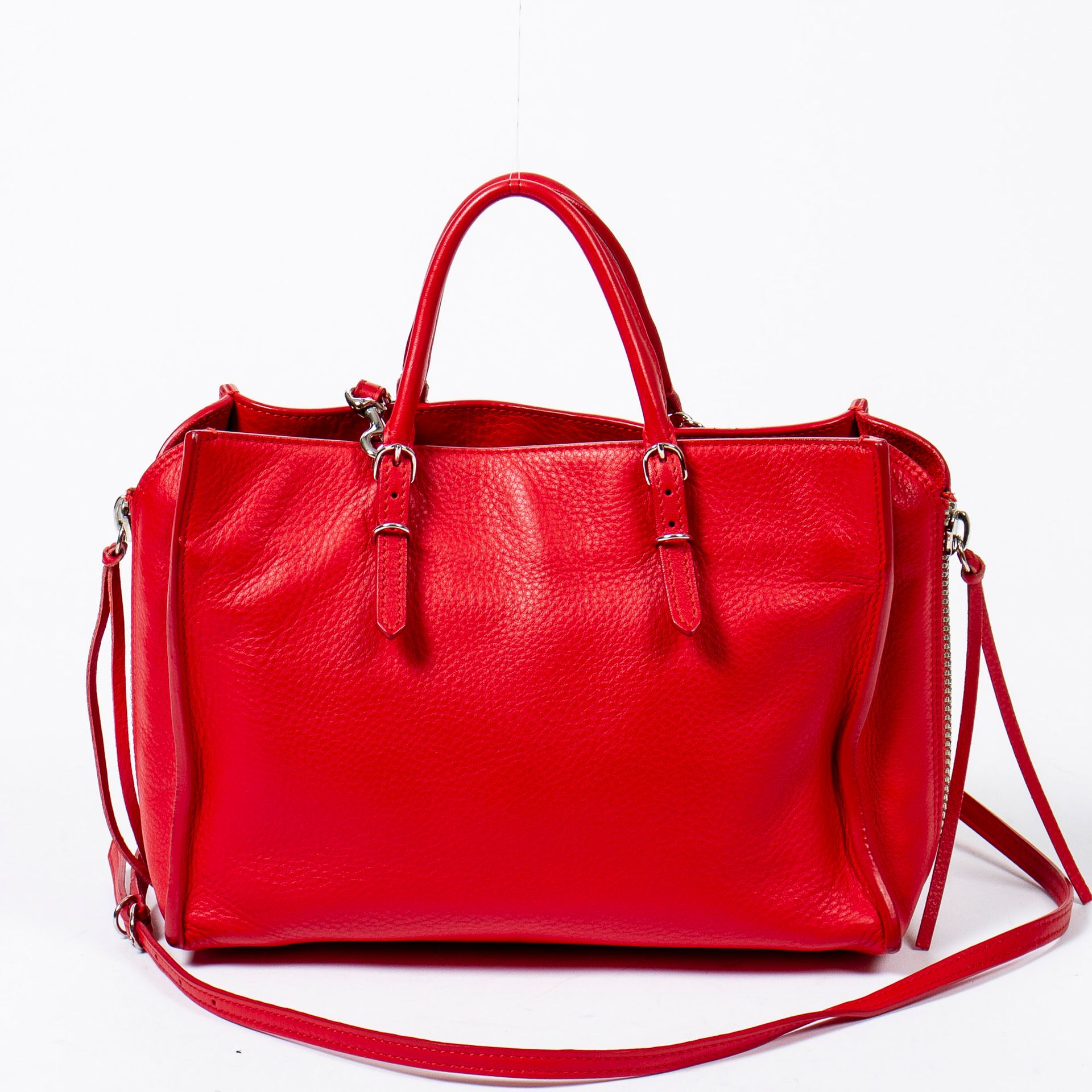 Balenciaga BALENCIAGA - Petit sac à main cabas en cuir grainé rouge – Bandoulièr&hellip;