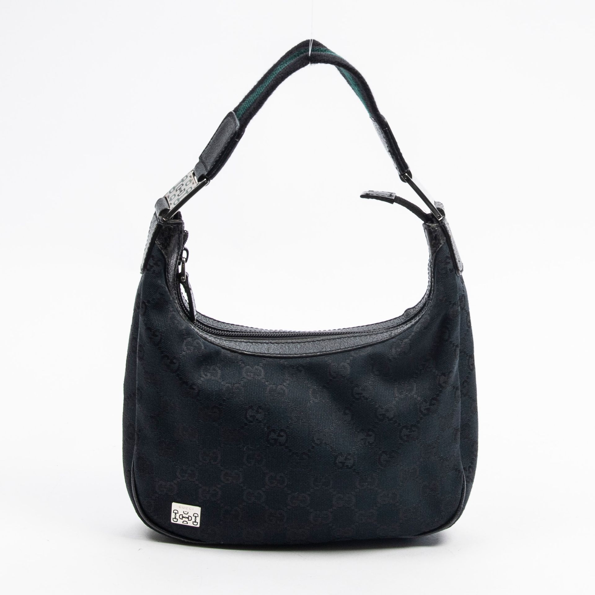 Gucci GUCCI - Petit sac porté épaule – En toile monogramme tissé noir et cuir gr&hellip;