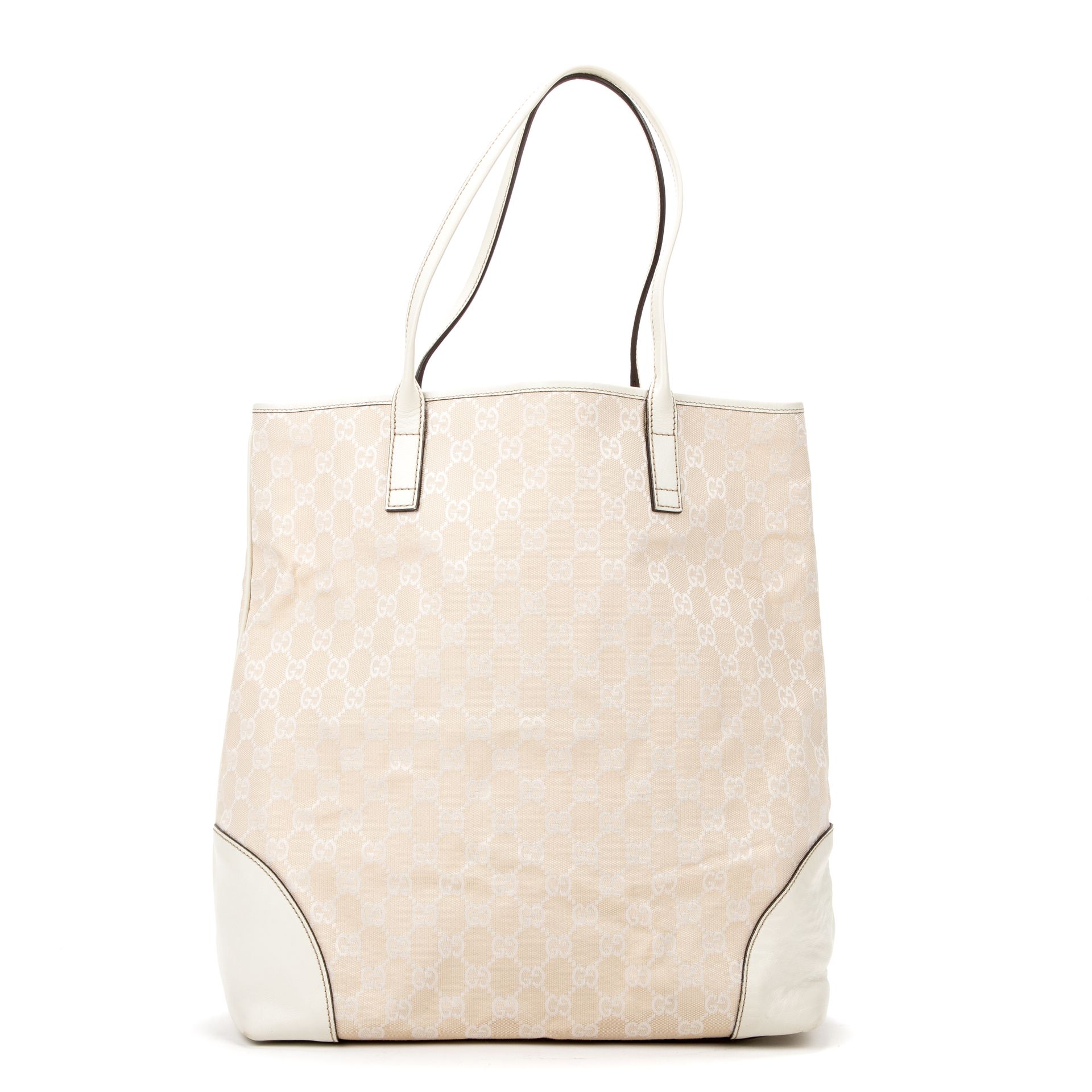 Gucci GUCCI - Sac cabas en toile tissée monogrammée et cuir blanc – Doublure en &hellip;