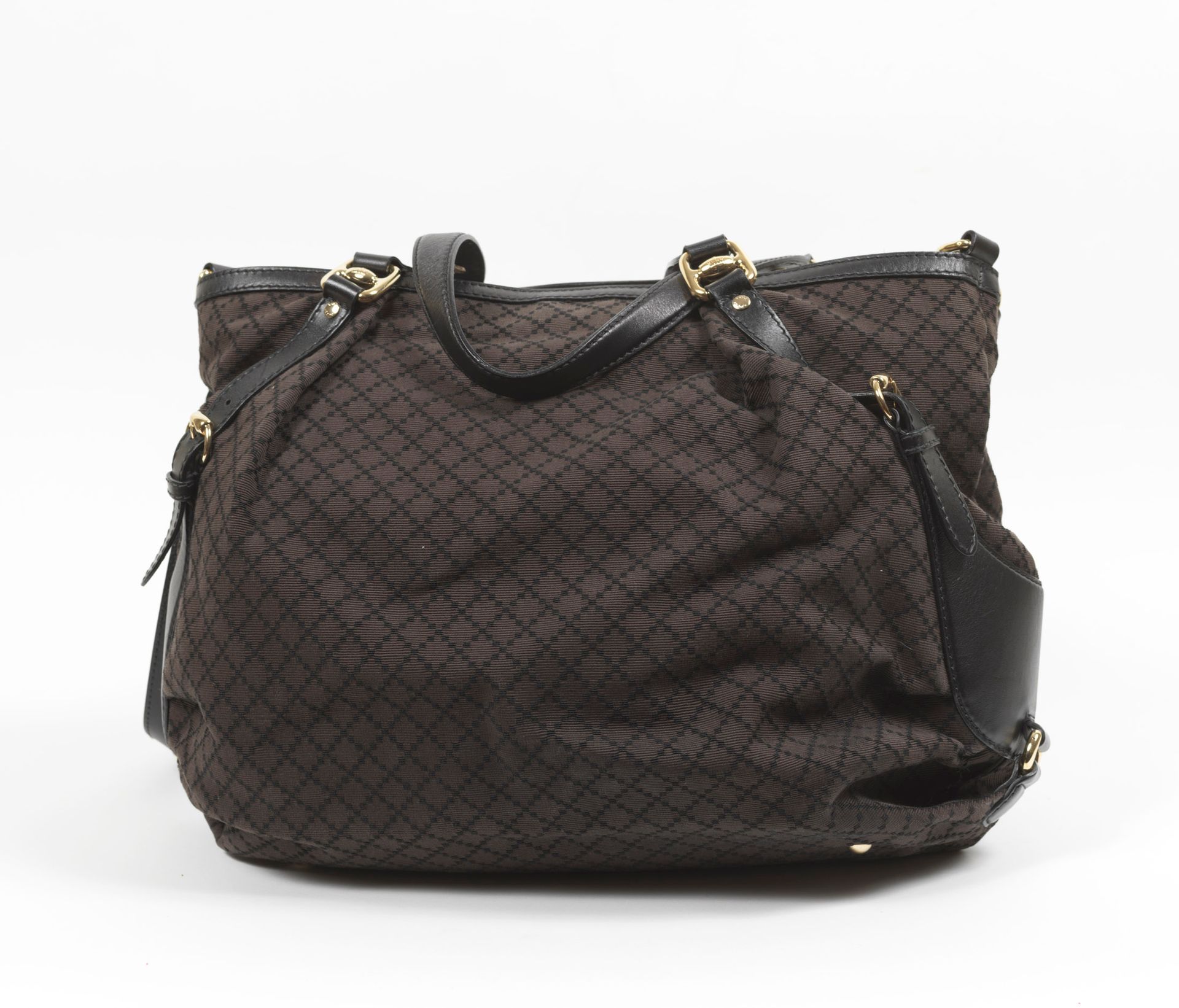 Gucci GUCCI - Grand sac type fourre-tout en toile tissé à décor de carreaux et c&hellip;
