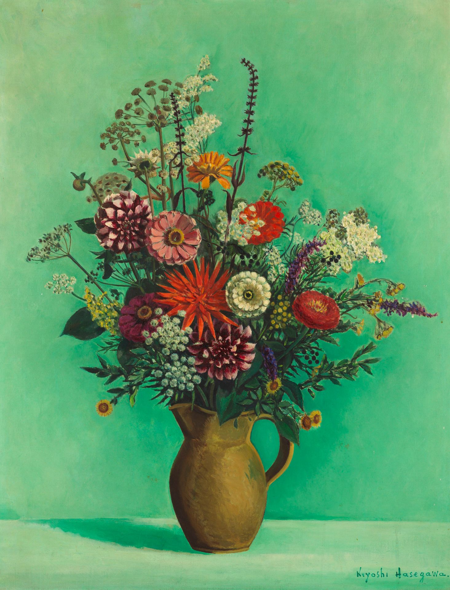 KIYOSHI HASEGAWA Kiyoshi HASEGAWA (1891-1980) - Bouquet de fleurs sur un entable&hellip;