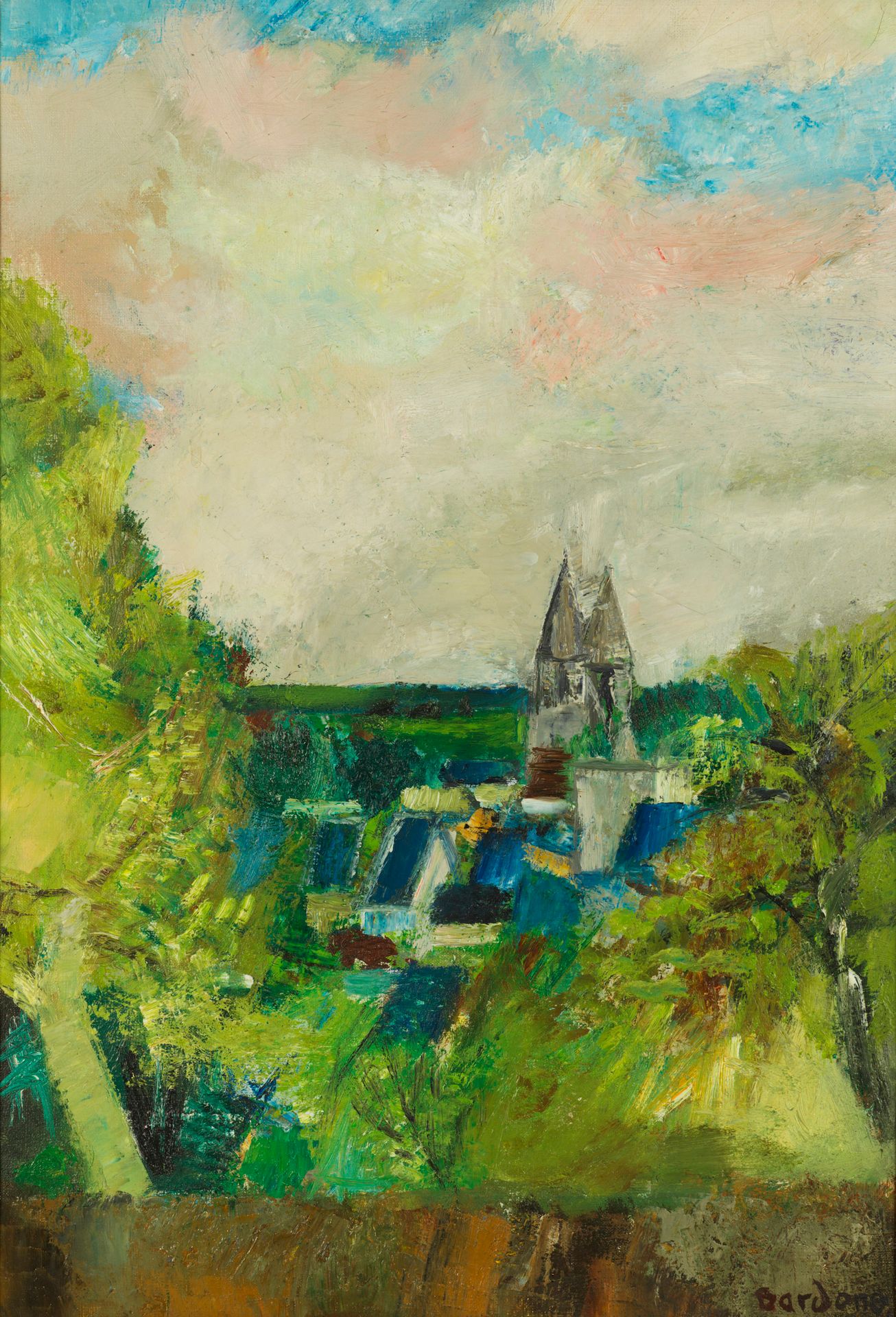 Guy BARDONE 
Guy BARDONE (1927-2015) - Spring in Loches - Oil on canvas signed l&hellip;