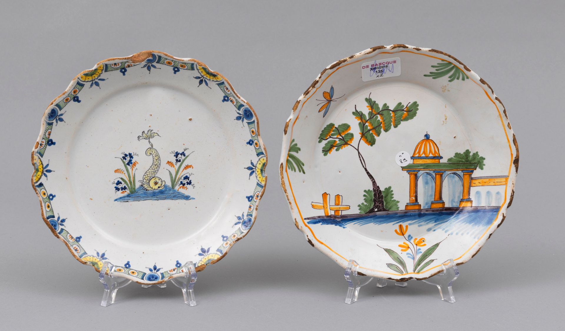Faience Nevers 
Nevers

Two earthenware plates with contoured edges with polychr&hellip;