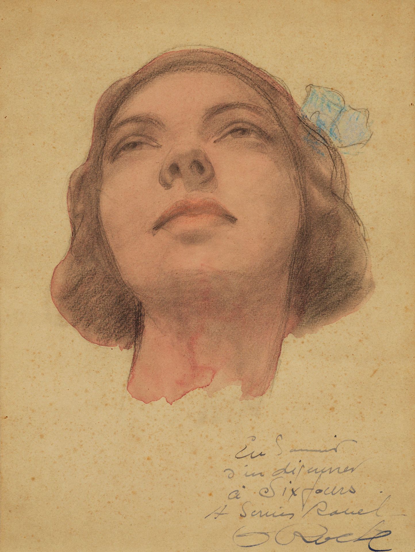 Odilon ROCHE Odilon ROCHE (1868-1947) - 一个年轻女人的肖像 - 纸上混合技法，右下角有签名并注明 - 24 x 18 c&hellip;