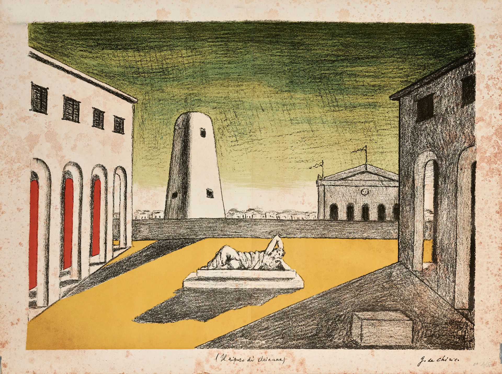 Giorgio de CHIRICO 乔治-德-奇里科（1888-1978）-- 
阿丽亚娜的故事
石版画，中间有标题，右下角有签名，编号14/500 - 43&hellip;
