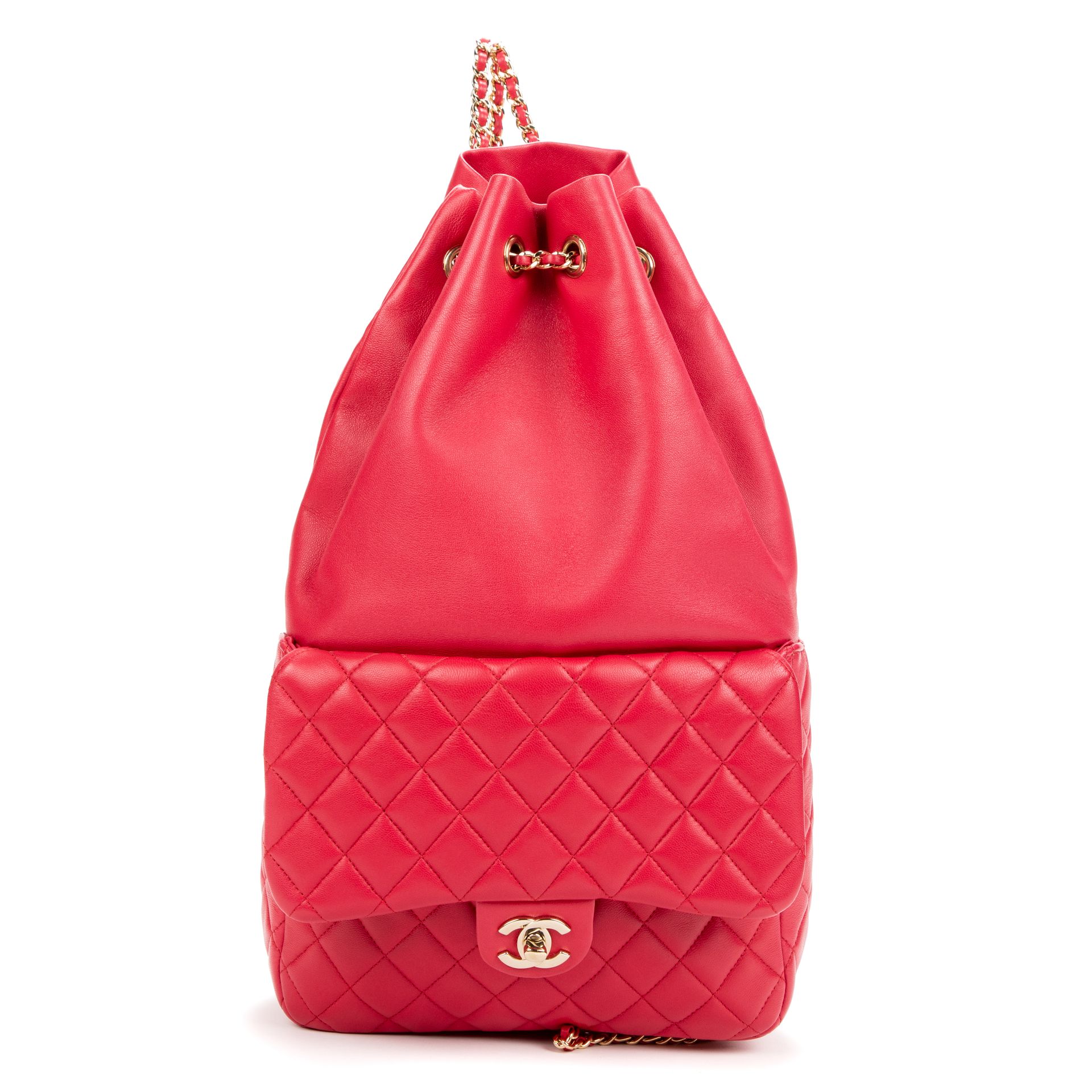 Chanel CHANEL Paris backpack in pink lambskin - Pink fabric inside - Gold metal &hellip;