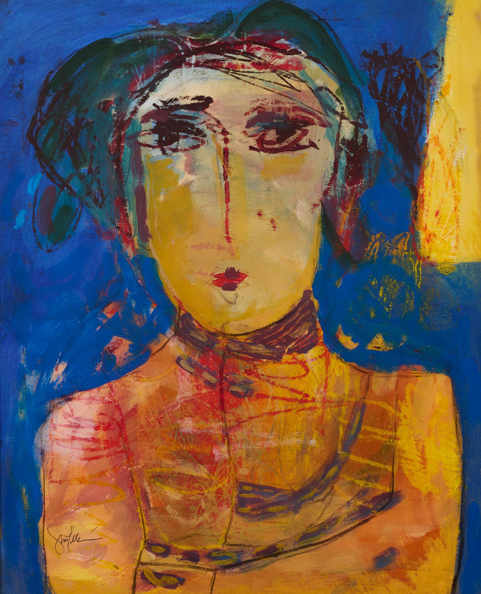 Gina PELLON Gina PELLON -肖像画 - 布面油画，左下角签名 - 80 x 63 cm