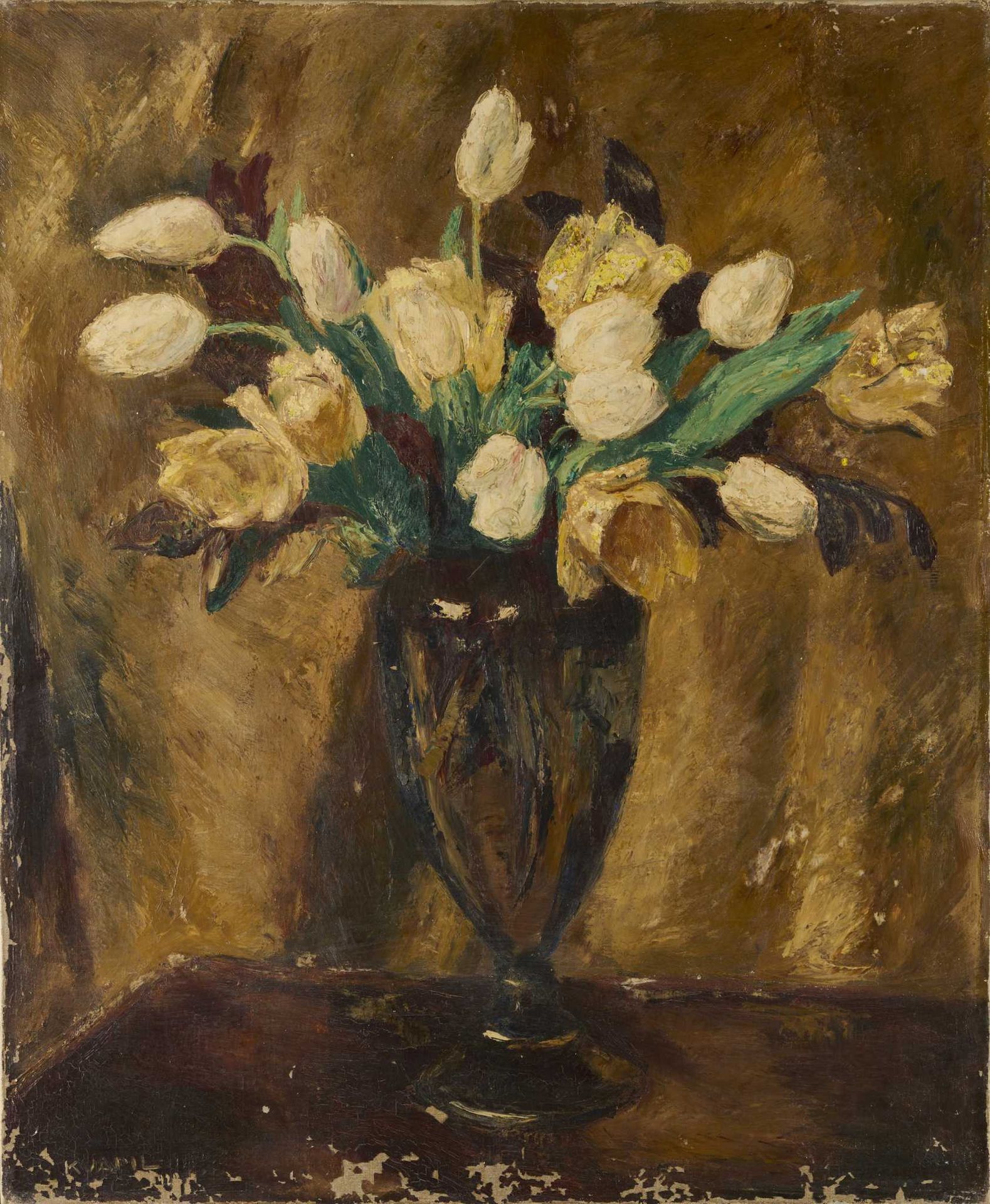 Charles KVAPIL Charles KVAPIL (1884-1957) - Vase de fleurs : tulipes et roses - &hellip;