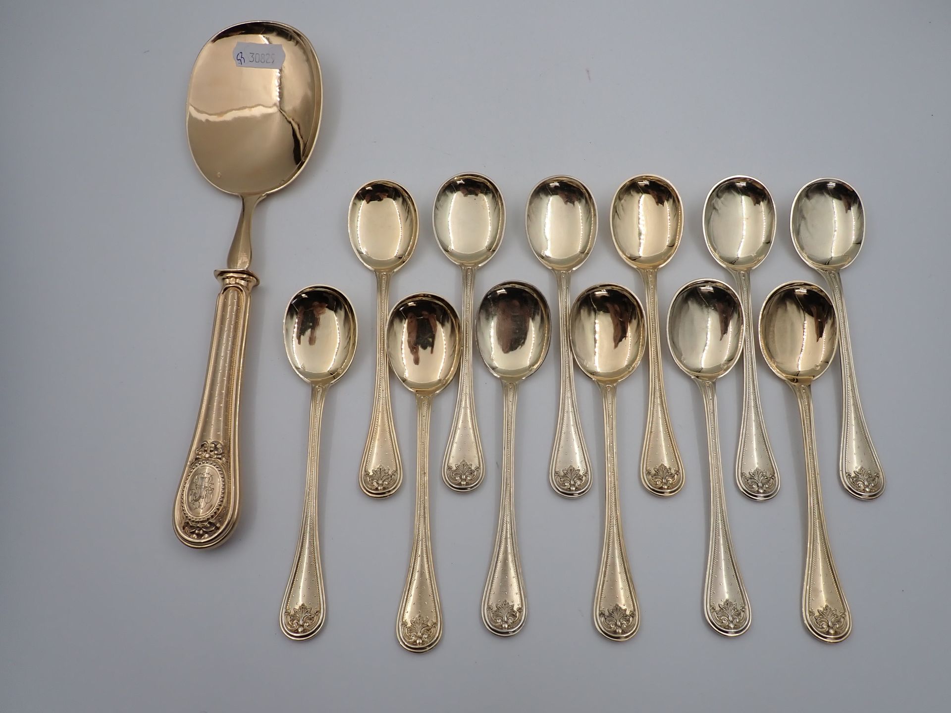 Null Ice cream set, silver vermeil, including 12 spoons and 1 ice cream scoop, s&hellip;