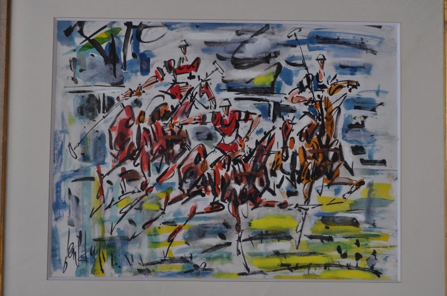 GEN PAUL Les joueurs de polo, aquarelle SBG, 46x63,5 cm