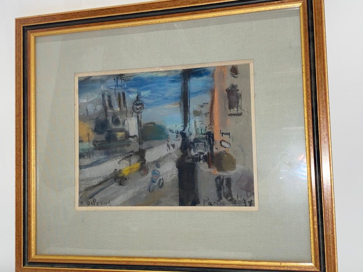 Null 亨丽埃特-德洛拉1901-1941。

巴黎码头与巴黎圣母院 1937年。

粉彩画左下方有签名，右下方有位置和日期。

15.5 x 21 厘米。