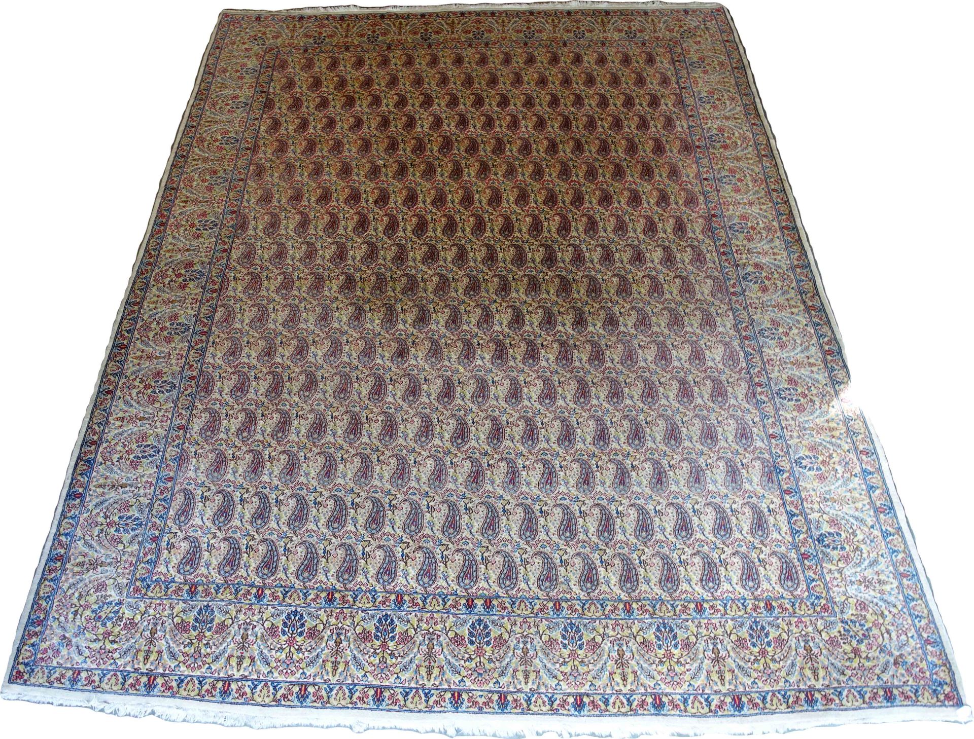 Tapis Ghoum. The light background shows a multitude of curved botehs. Large tone&hellip;