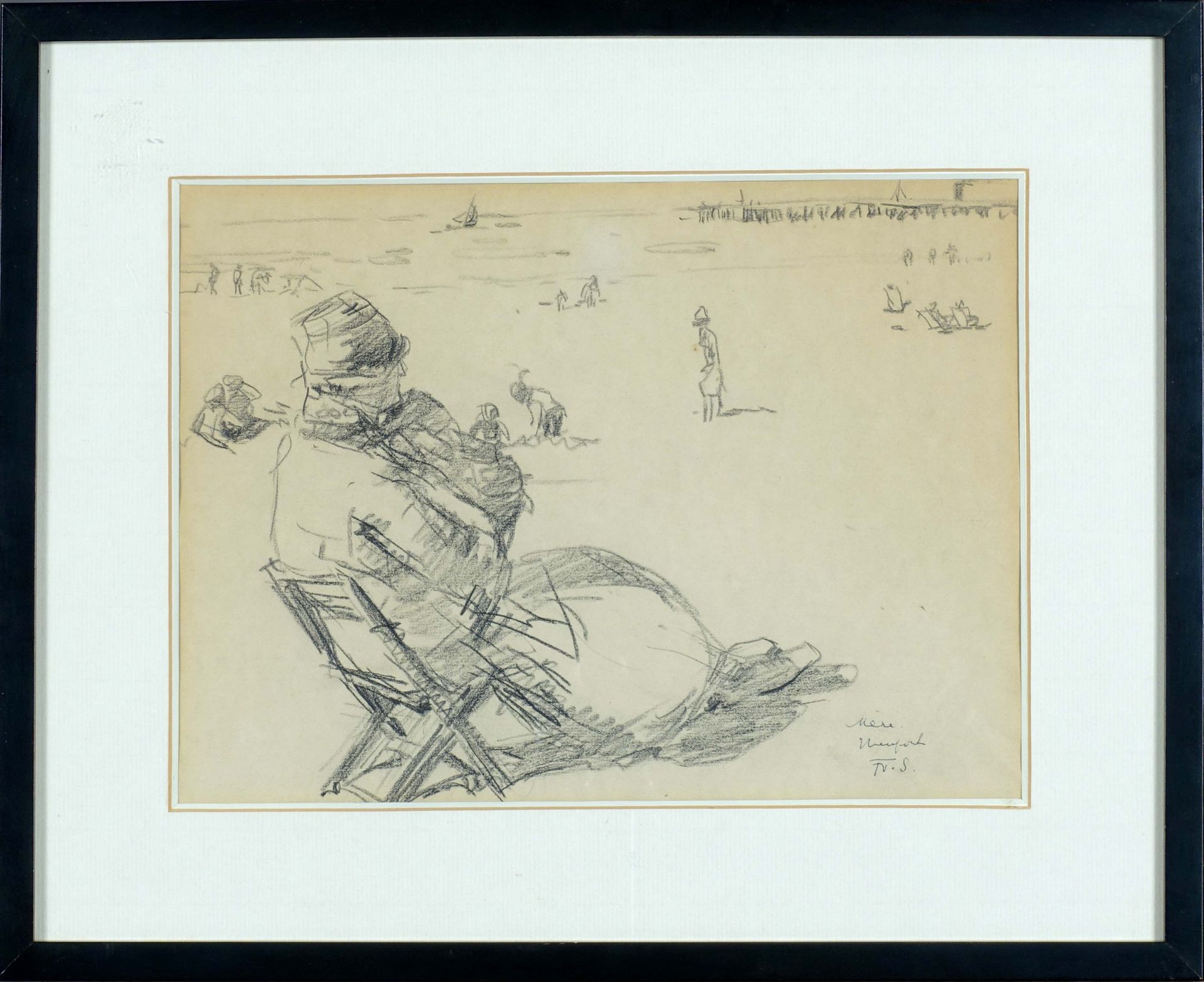 Frans Smeers (1873-1960). The beach of Nieuport. Drawing on paper monogrammed in&hellip;