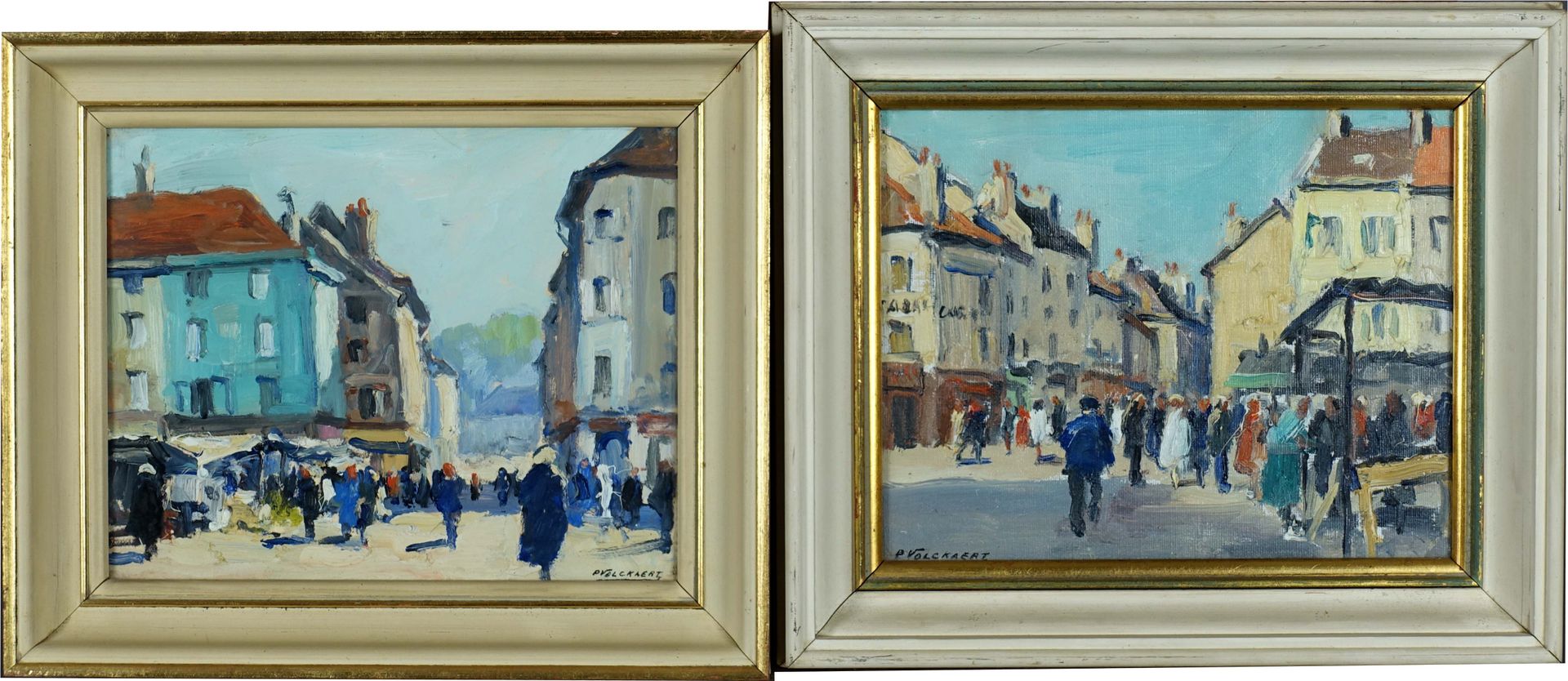 Piet Volckaert (1902-1973). Markt in La Ferté-sous-Jouarre. Öl auf Karton, signi&hellip;