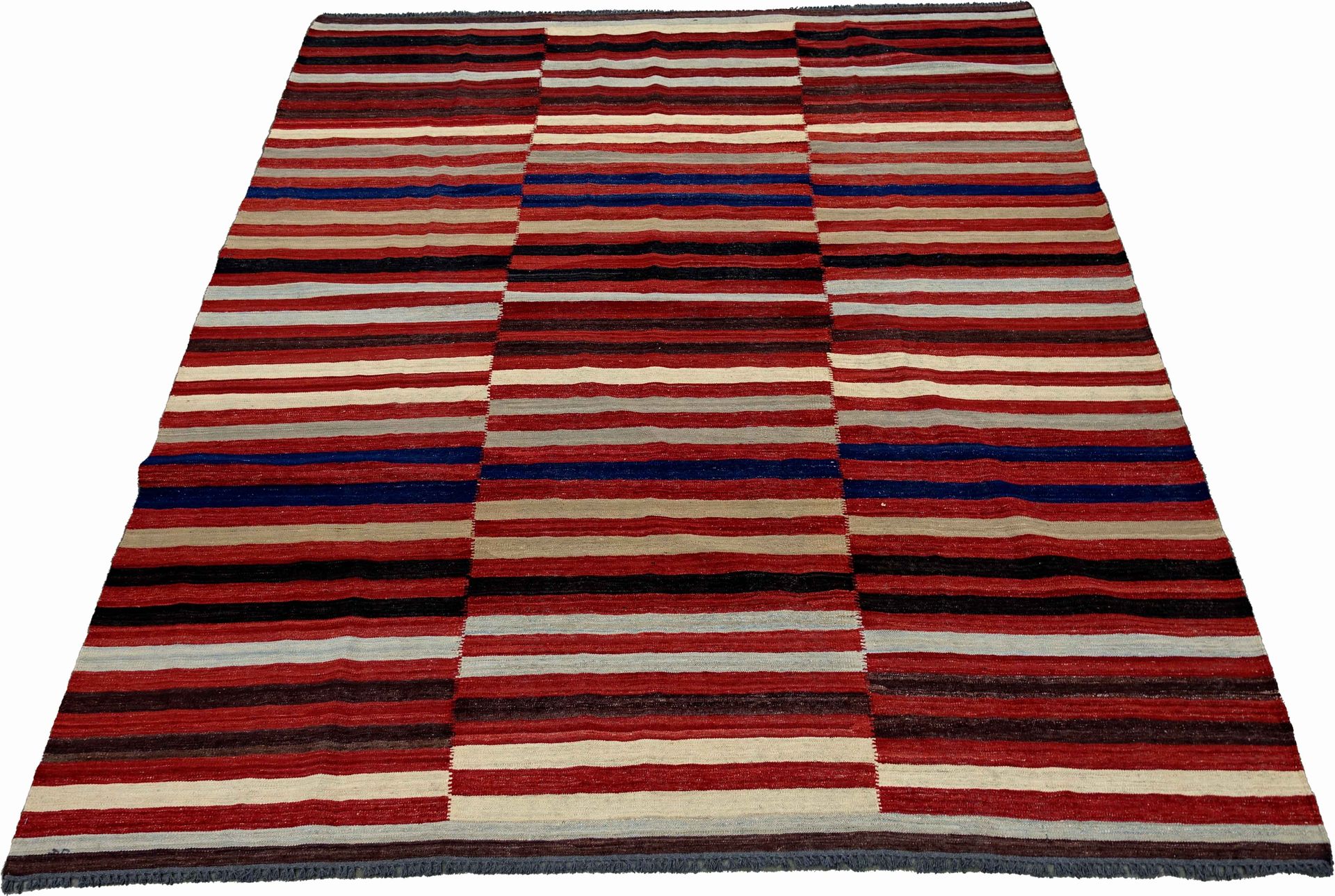 Tapis Kilim Afghan Geometrical decoration with triple bands decorated with polyc&hellip;