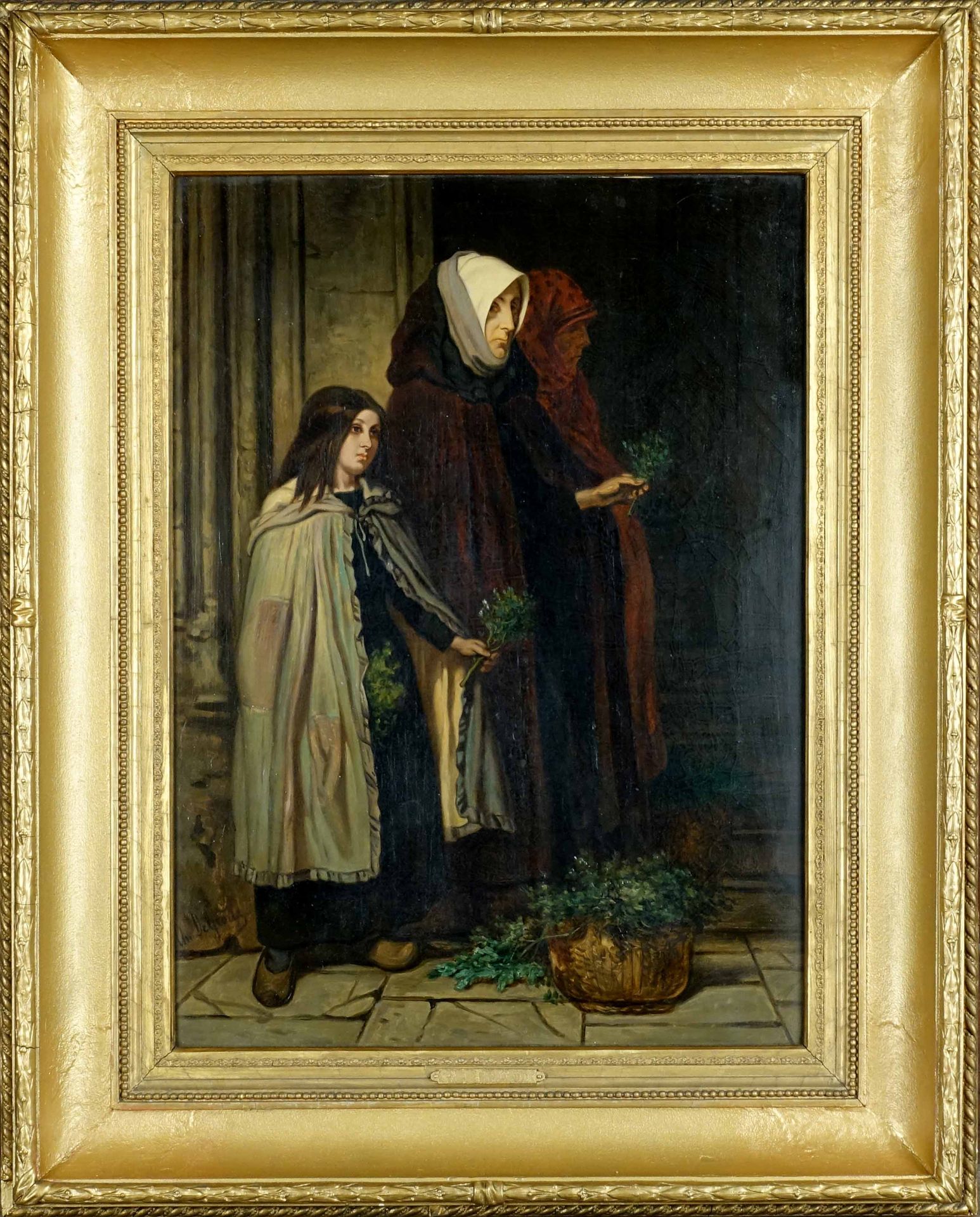 Charles De Groux (1825-1870). 棕树主日。布面油画，左下方有签名。尺寸：60 x 40厘米。